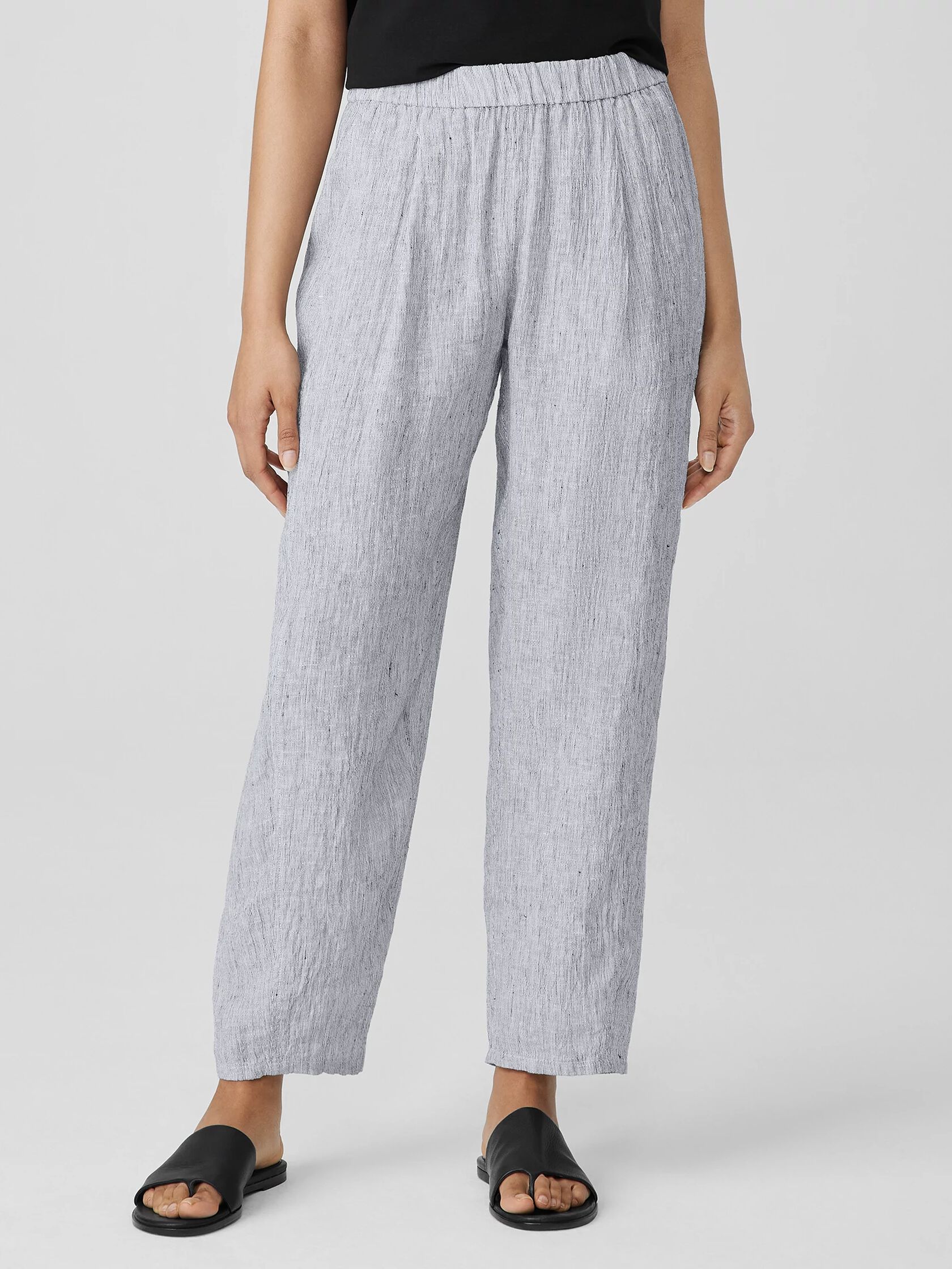 Striped Organic Linen Crinkle Lantern Pant