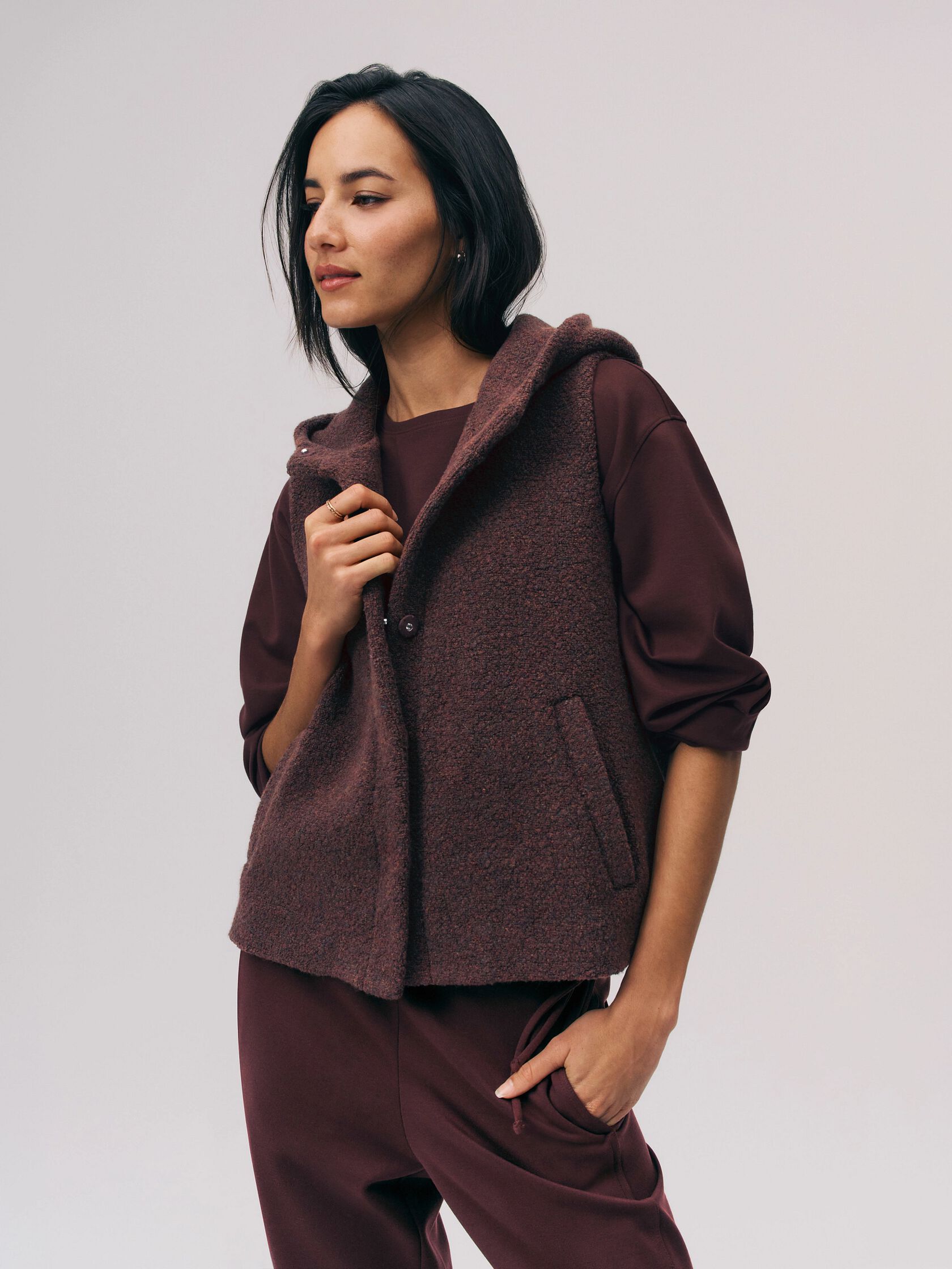 Cozy Recycled Wool Boucle Hooded Vest