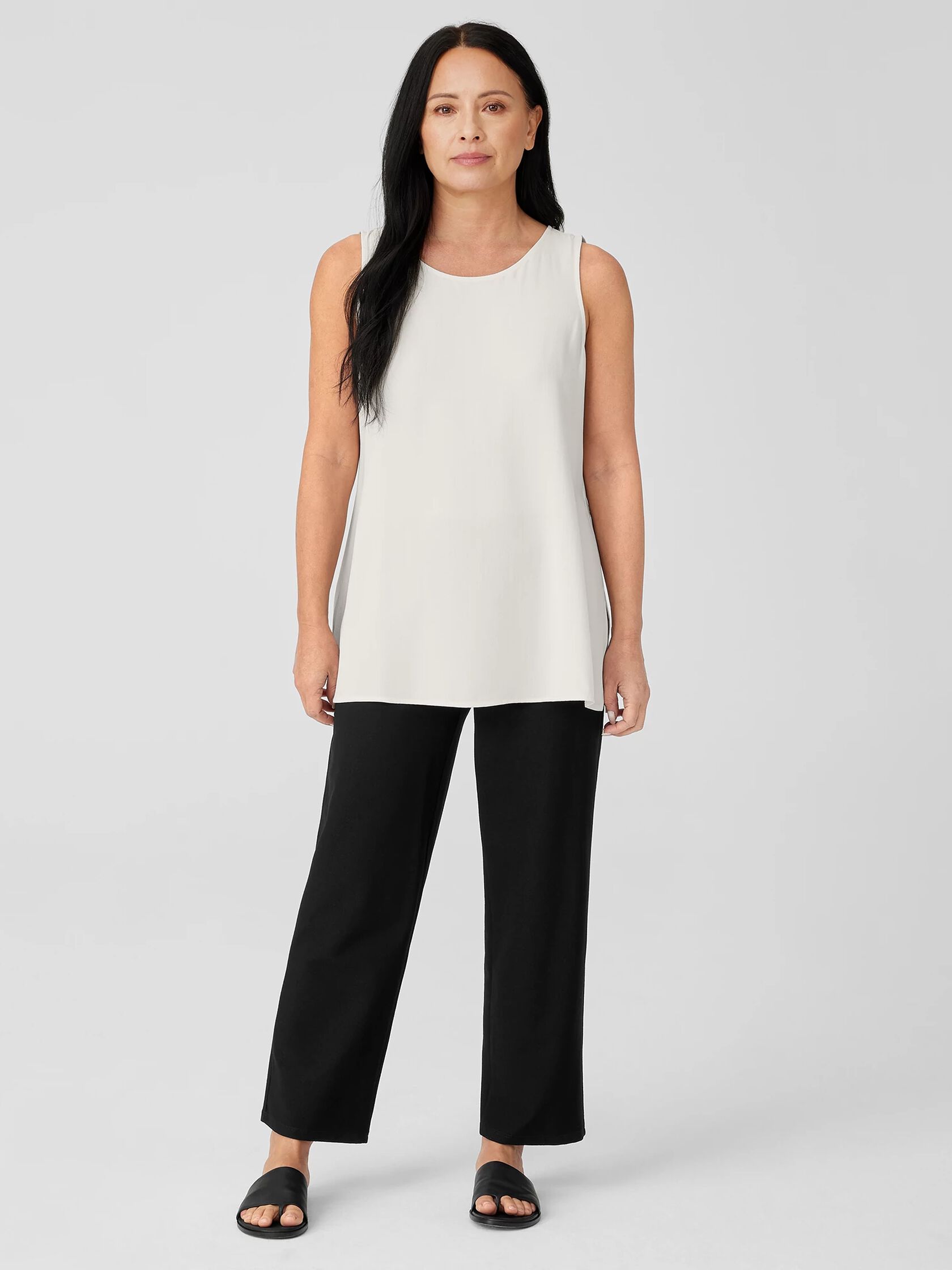 Washable Stretch Crepe Straight Pant with Yoke