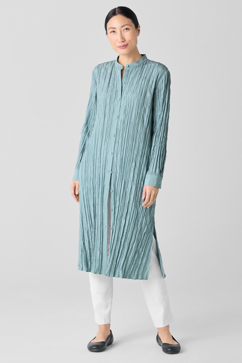 Crushed Silk Band Collar Long Shirt Crushed Silk Band Collar Long Shirt