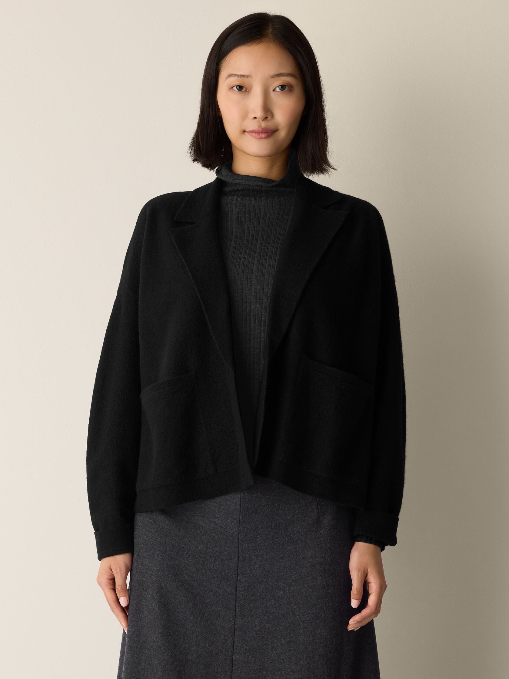 Fine Felted Wool Notch Collar Cardigan in Regenerative Wool