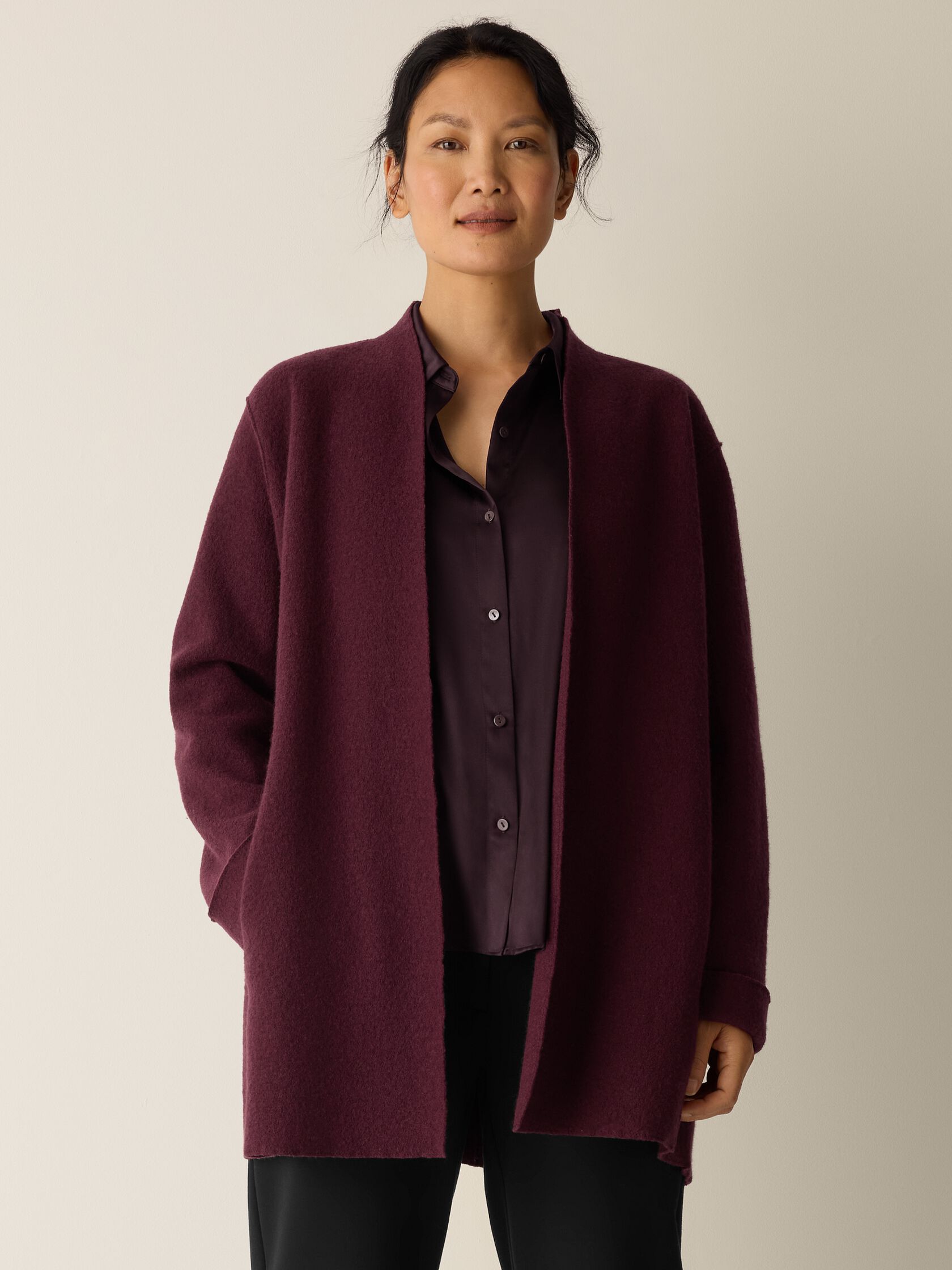 Lightweight Boiled Wool High Collar Jacket in Regenerative Wool