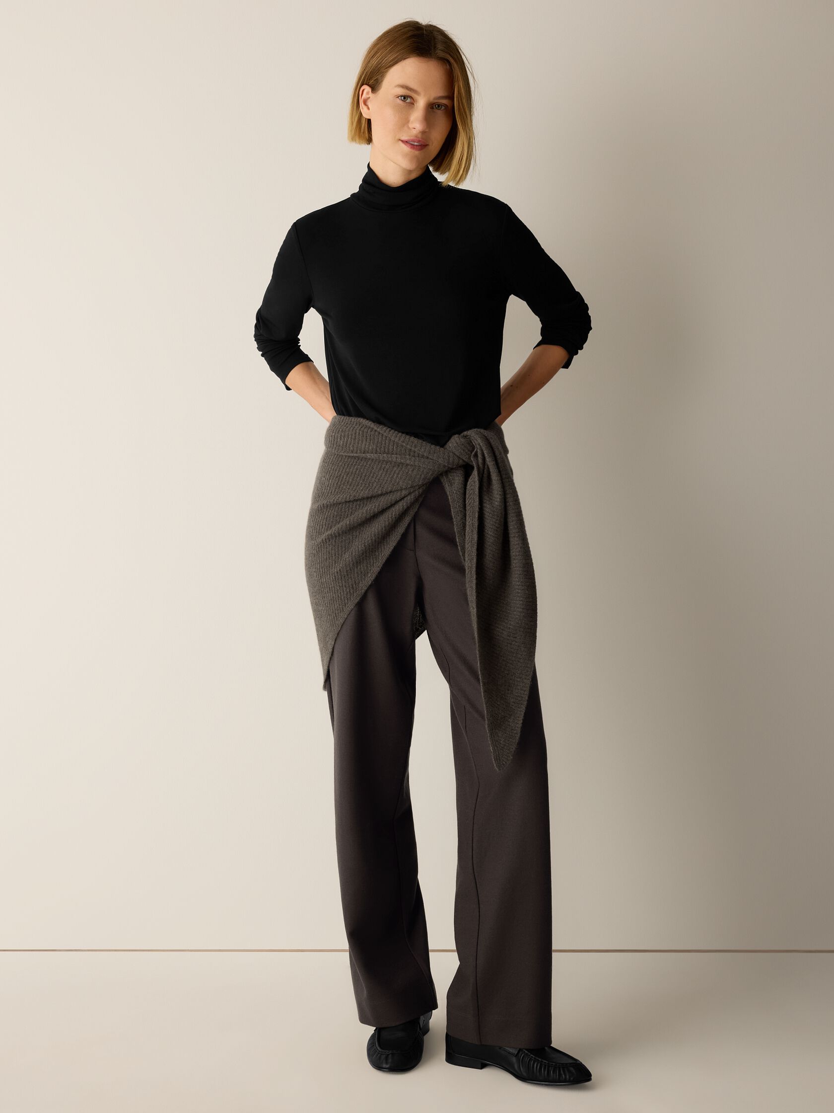 Stretch Silk Jersey Turtleneck Top