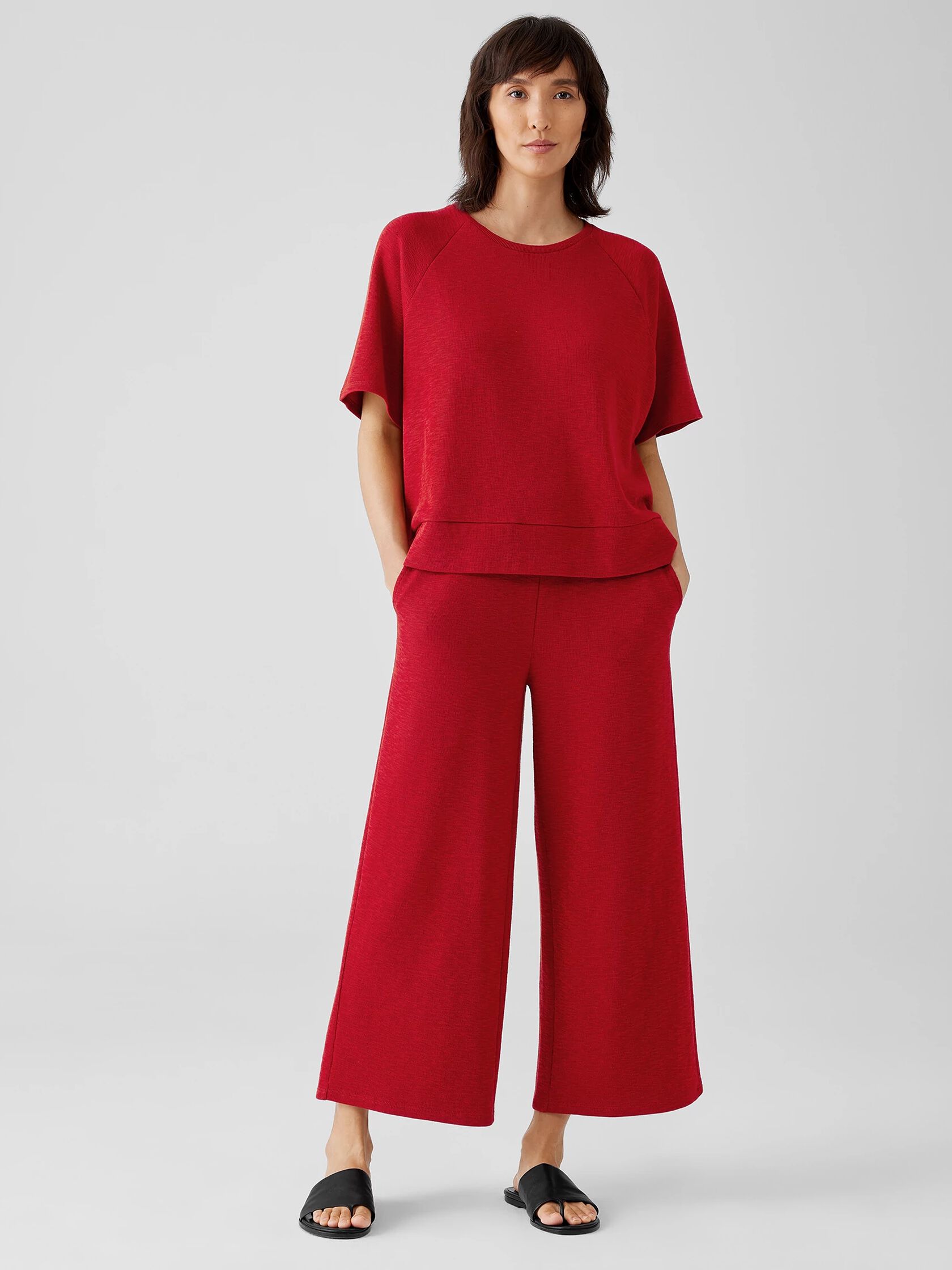 Organic Cotton Slubby Rib Knit Elbow-Sleeve Top