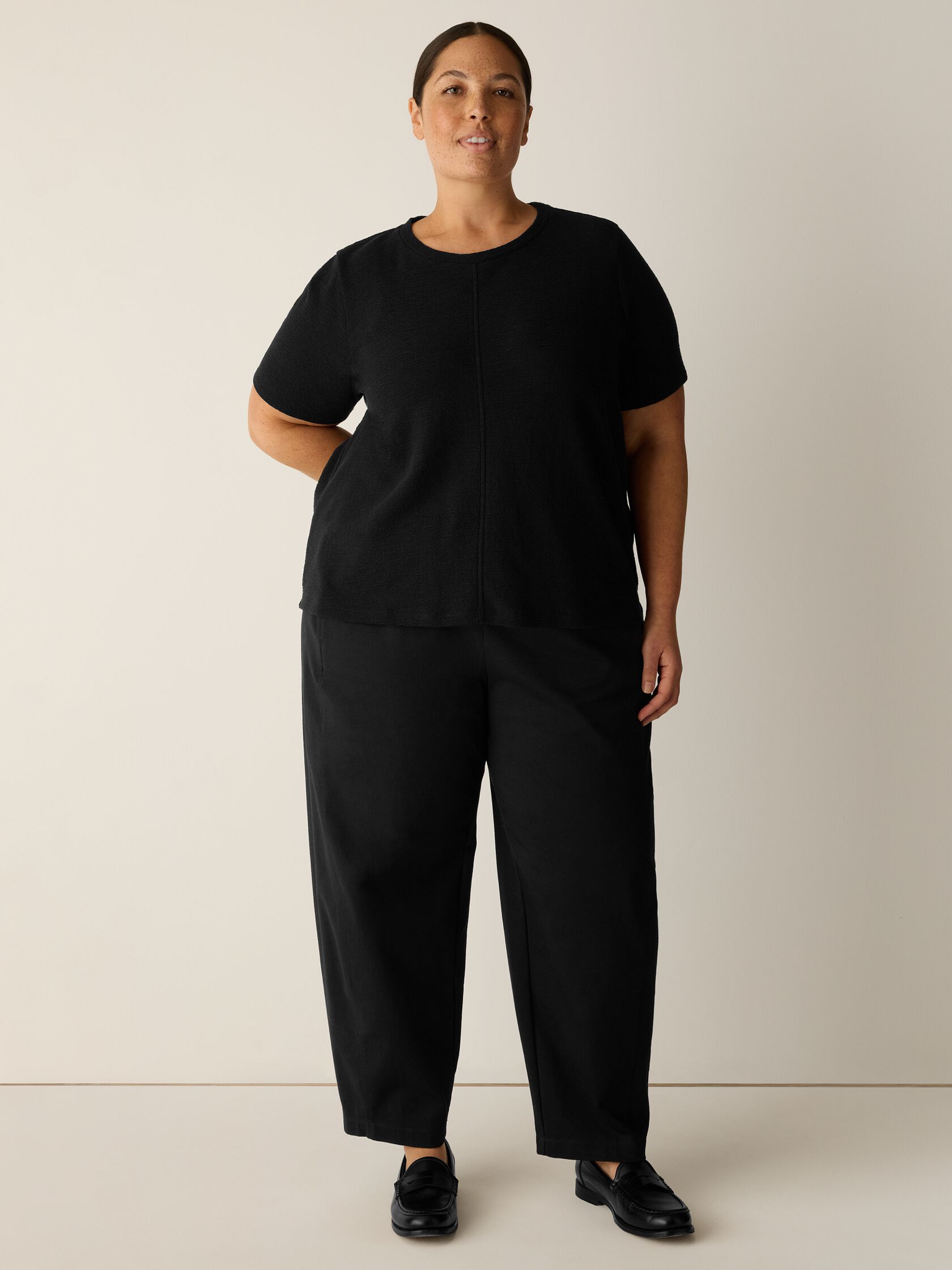 Organic Cotton Jacquard Crew Neck Top