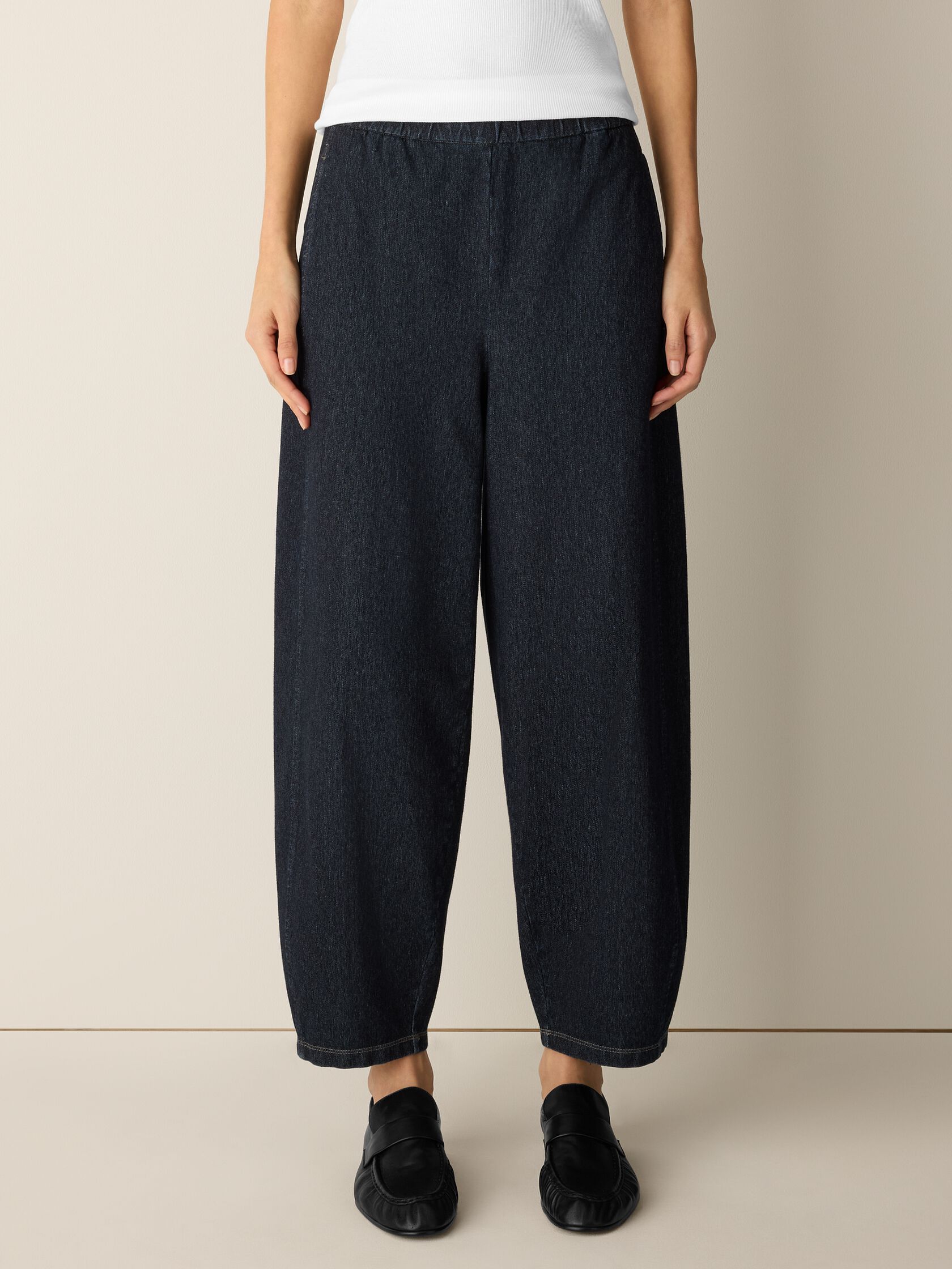 Cotton Indigo Knit Denim Lantern Pant