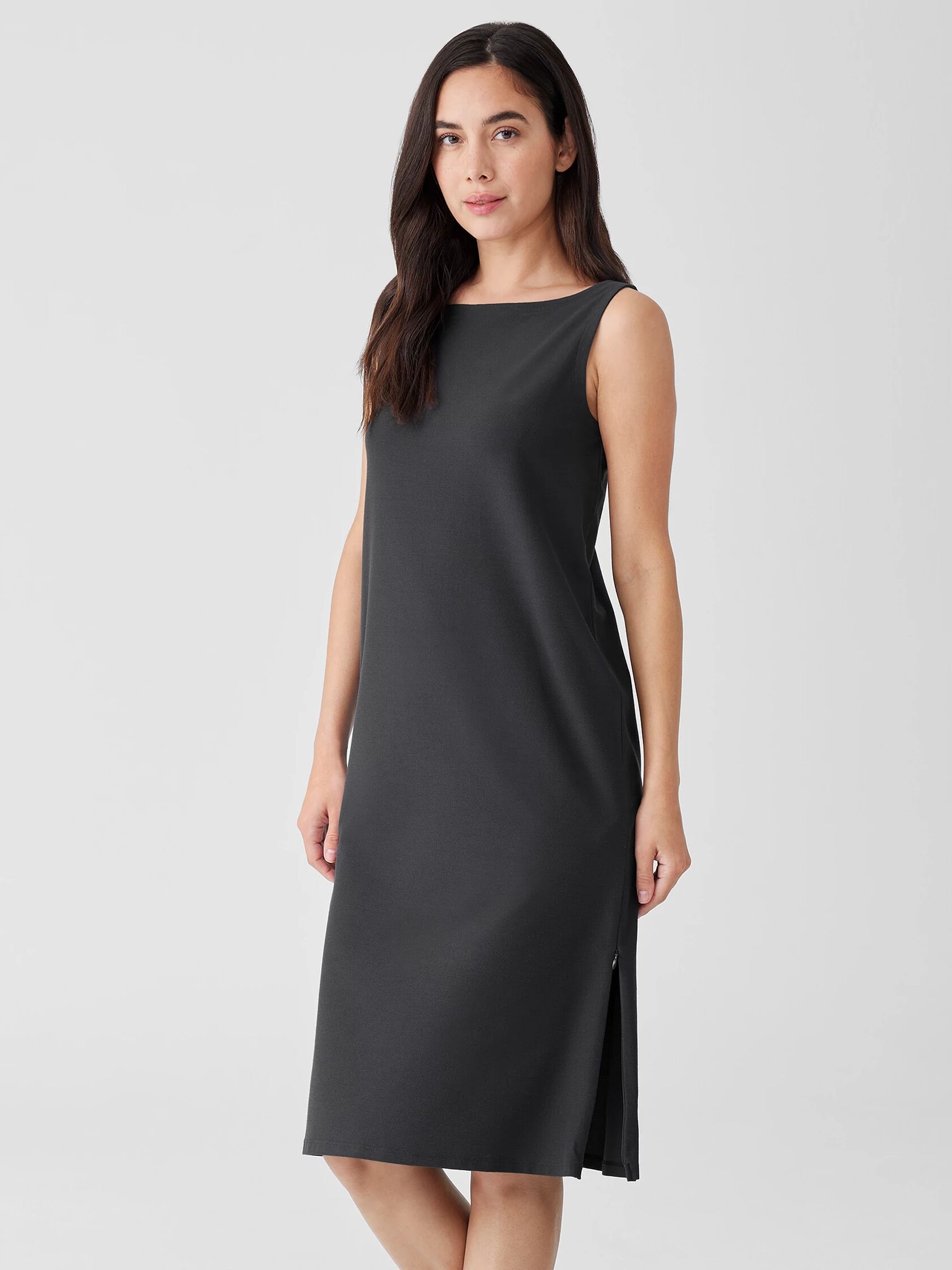 Washable Stretch Crepe Bateau Neck Dress