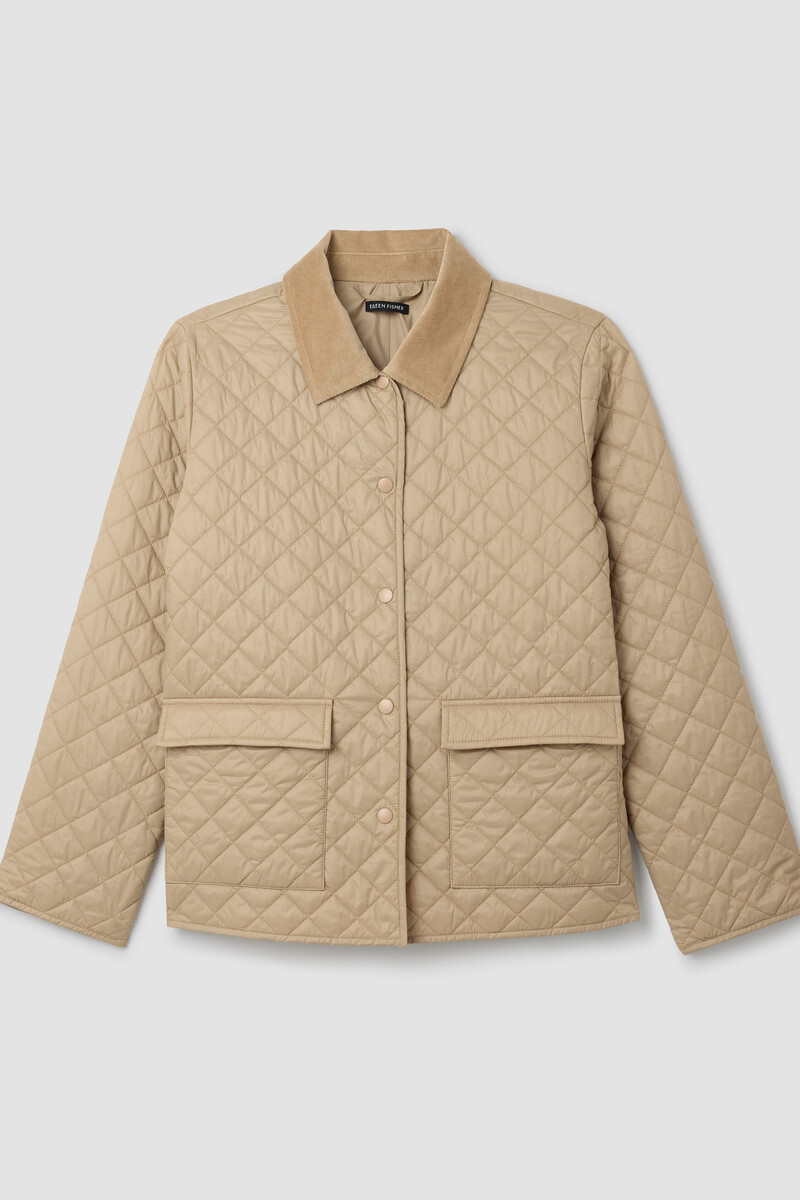 Eggshell Recycled Nylon Quilted Classic Collar Jacket Eggshell Recycled Nylon Quilted Classic Collar Jacket
