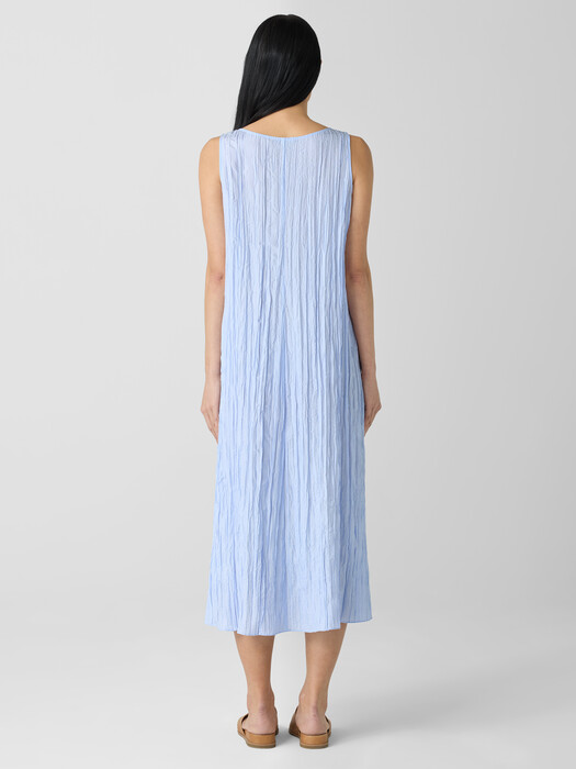 Eileen Fisher - Women's Crushed Silk V-Neck Dress - Blue - Size: Petite Large Petites Eileen Fisher - Women's Crushed Silk V-Neck Dress - Blue - Size: Petite Large Petites