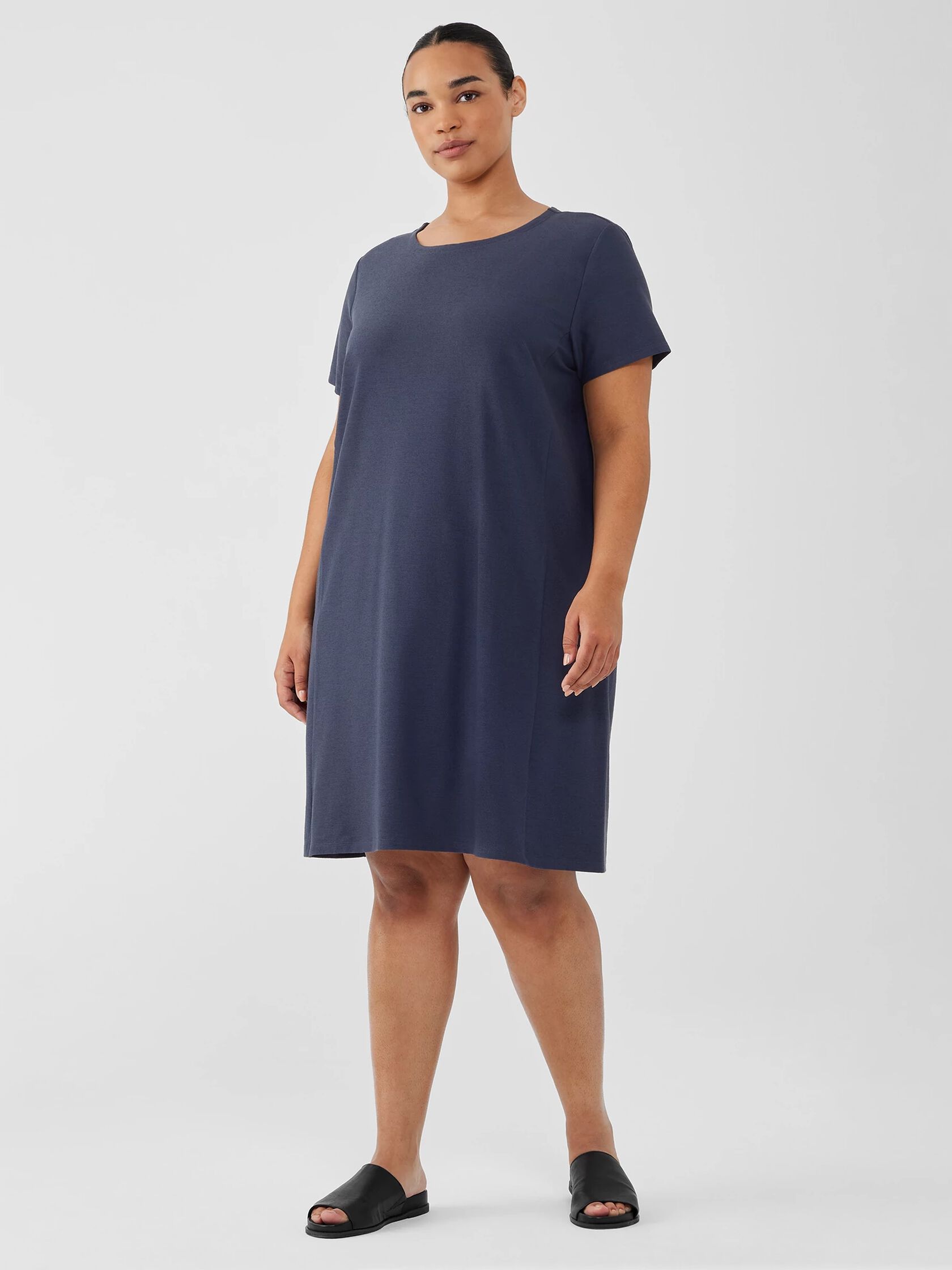 Washable Stretch Crepe Jewel Neck Dress