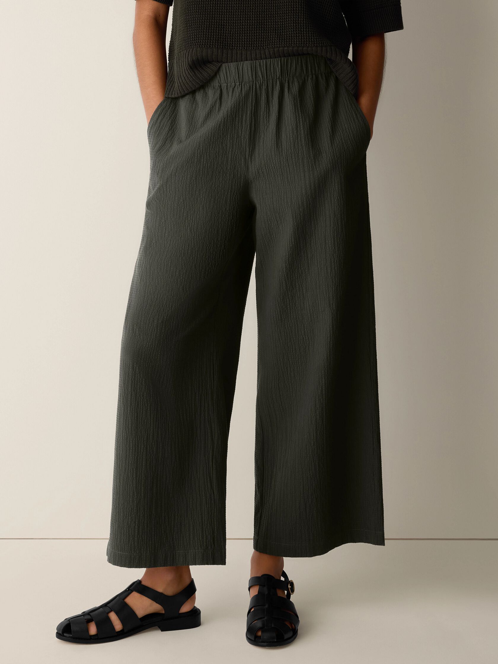 Organic Cotton Pucker Wide-Leg Pant