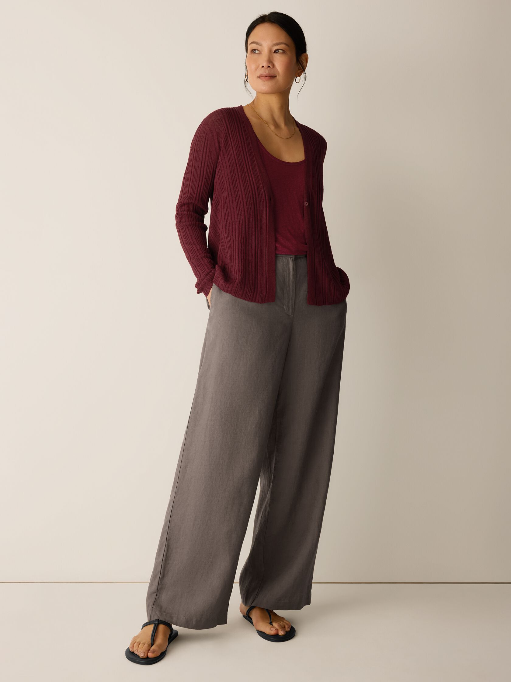 Organic Linen Cotton V-Neck Cardigan