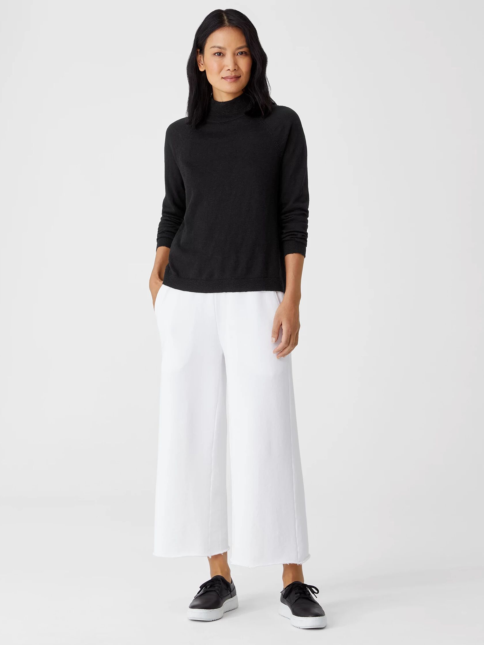 Organic Cotton Linen Slub Funnel Neck Box-Top