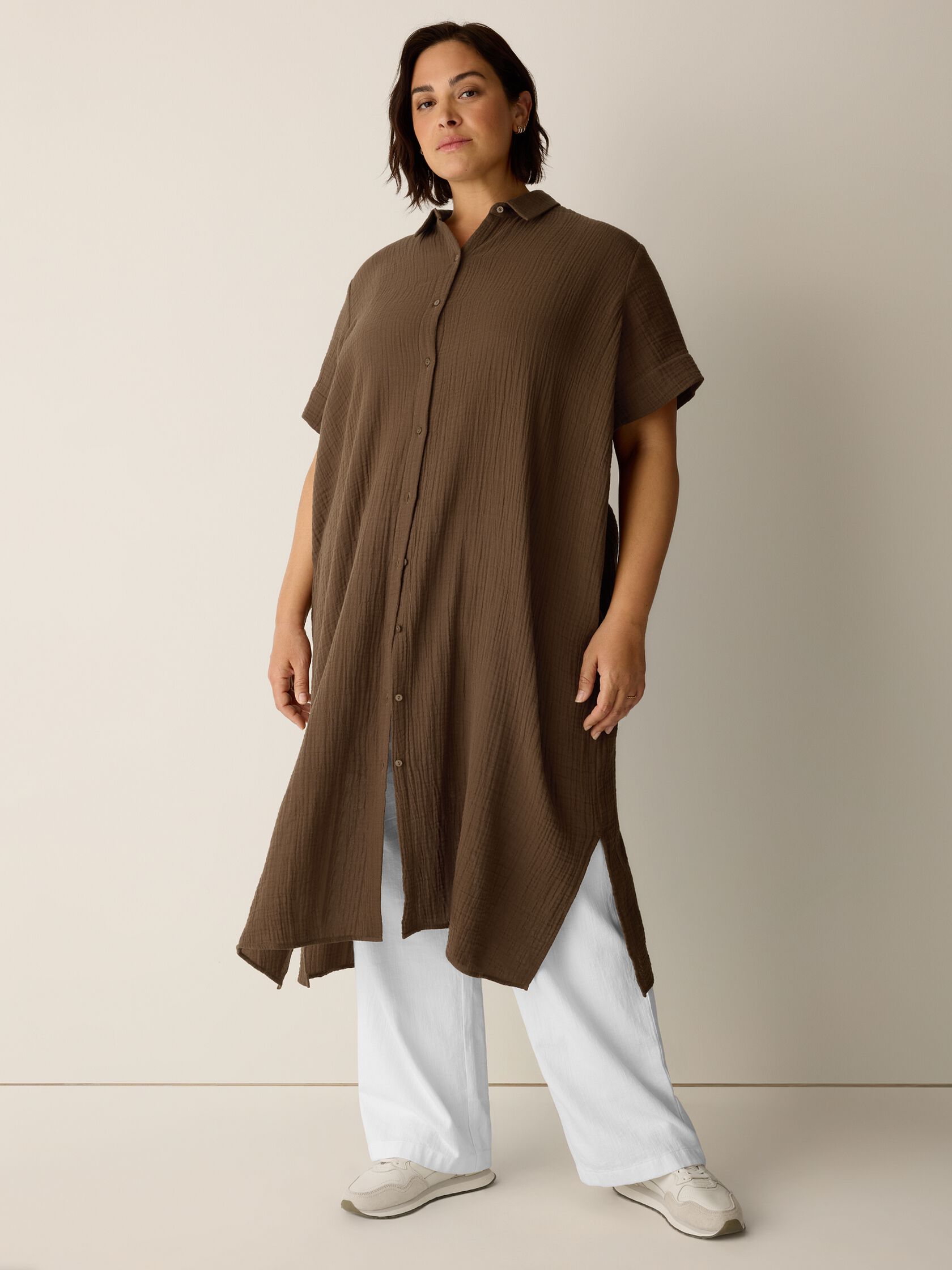 Organic Cotton Lofty Gauze Classic Collar Shirtdress
