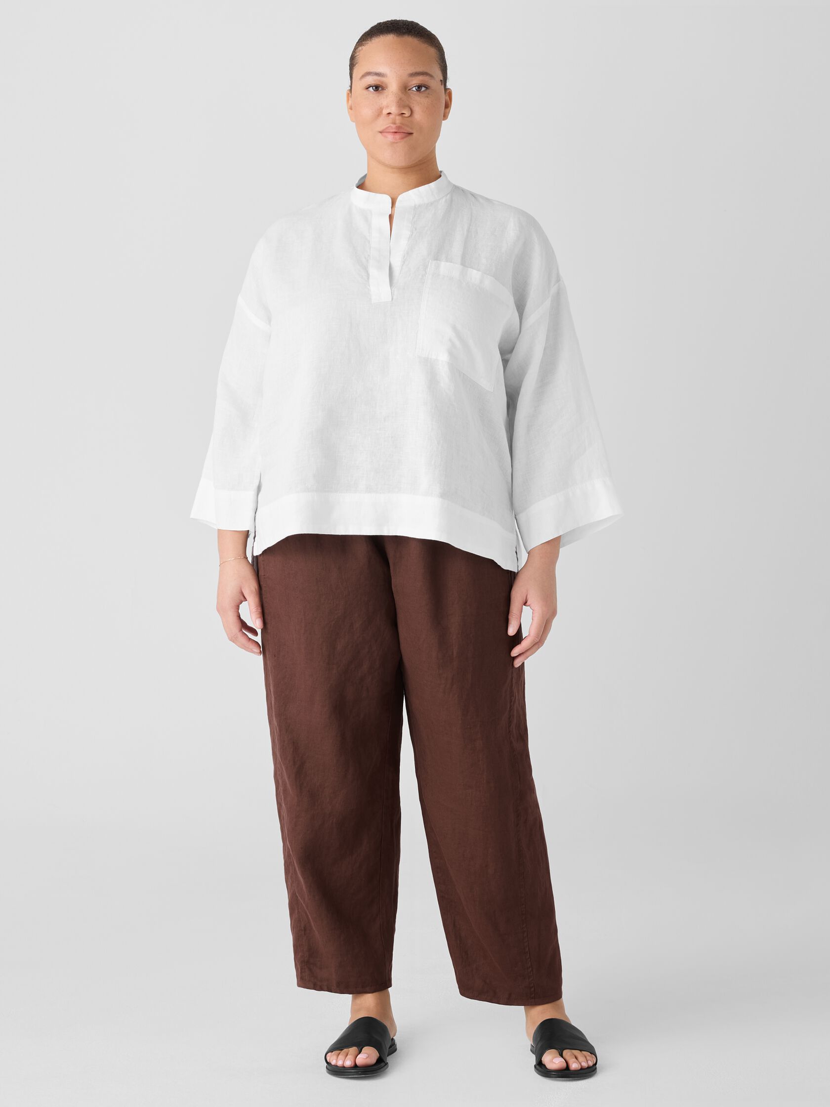 Organic Handkerchief Linen Split Neck Shirt