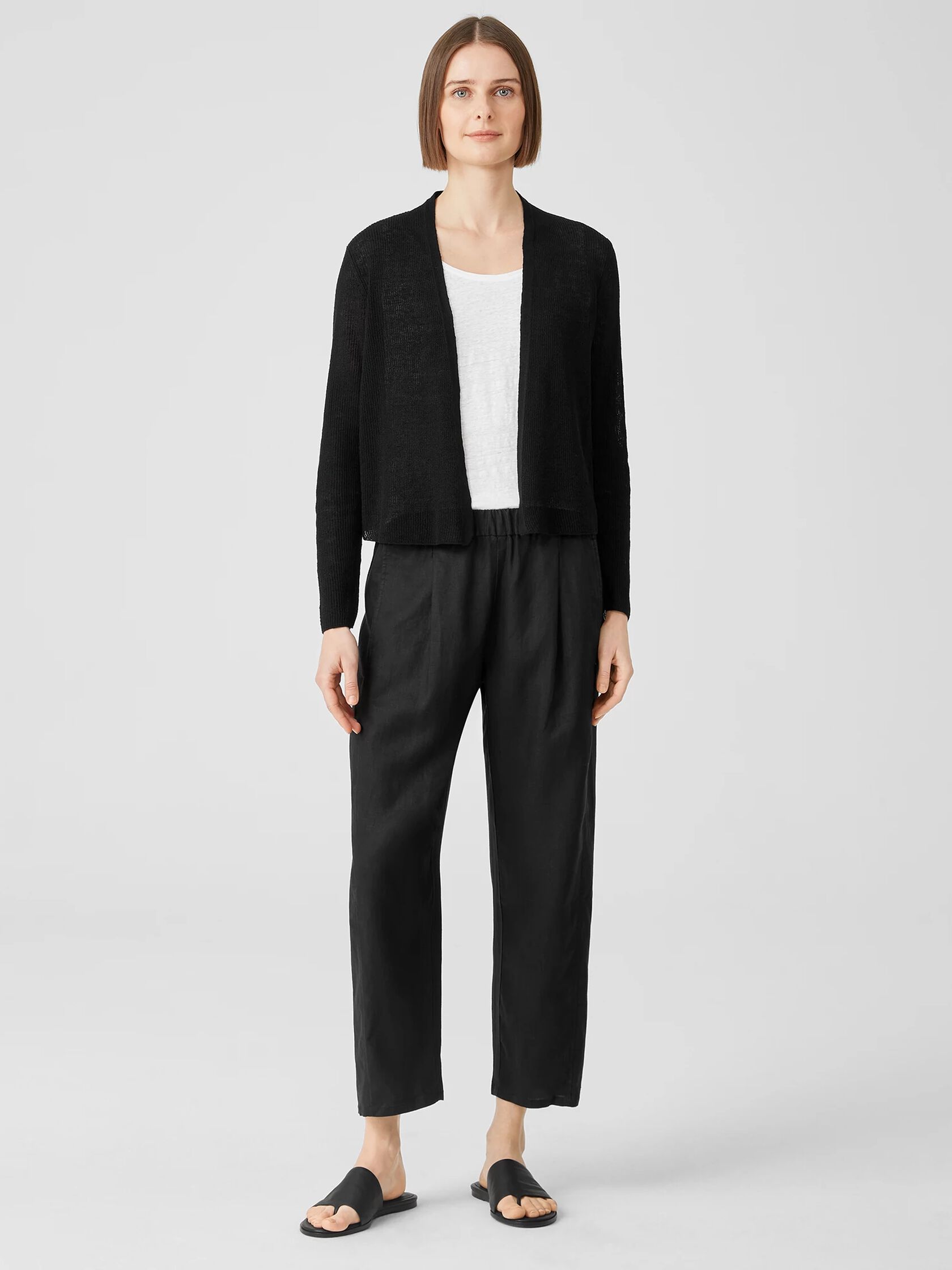 Organic Linen Cotton Tuck Cropped Cardigan