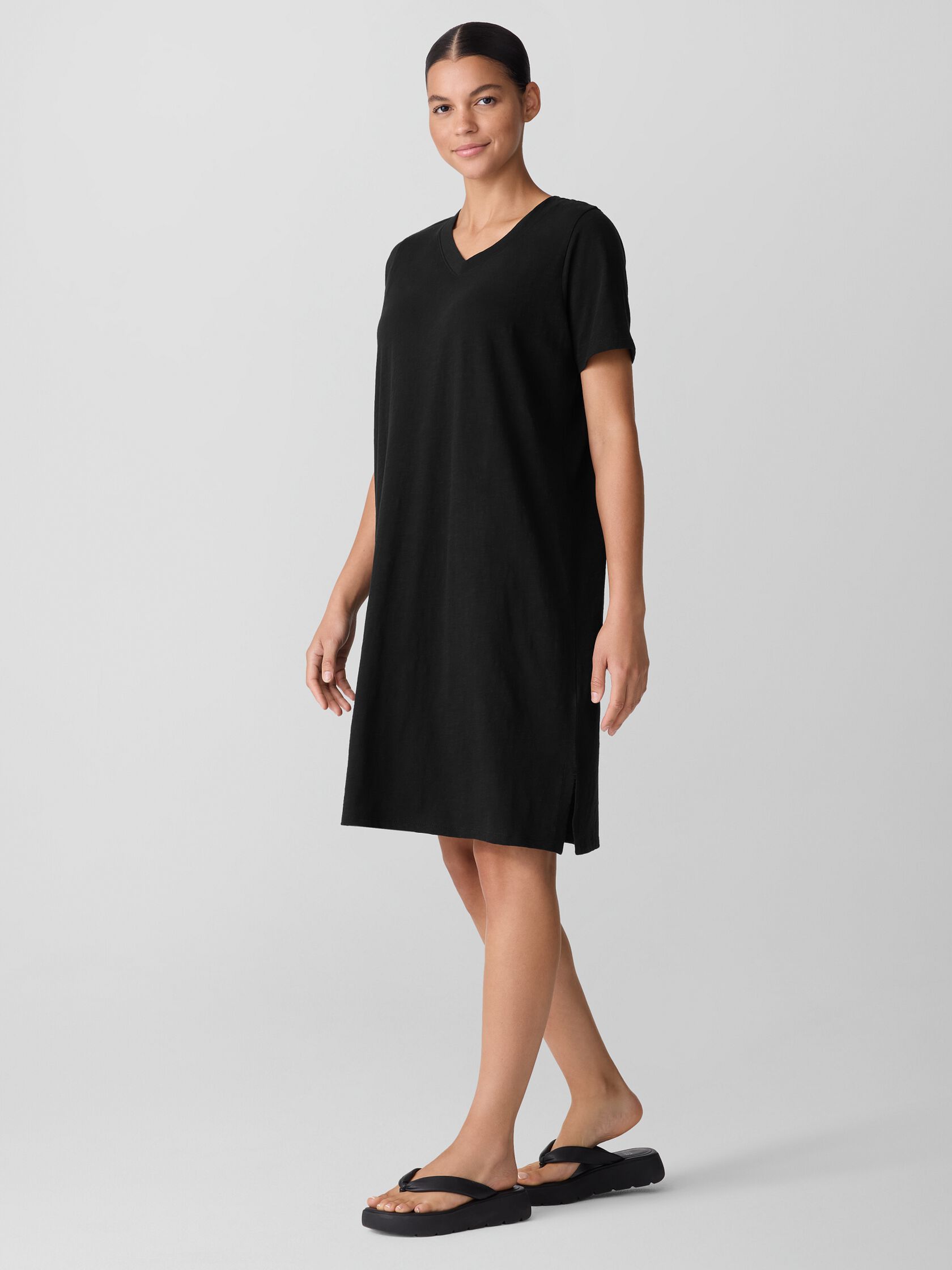 Organic Cotton Slubby Jersey V-Neck Dress