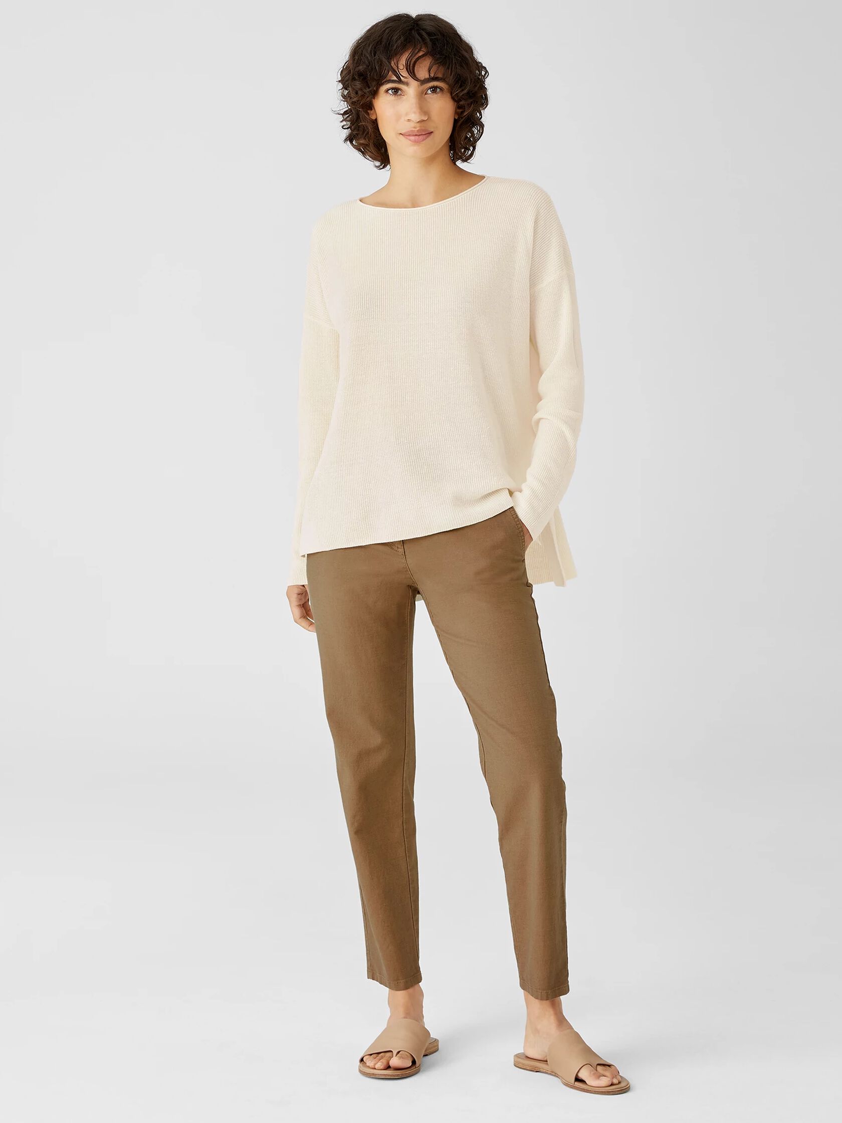 Organic Linen Cotton Crew Neck Box-Top