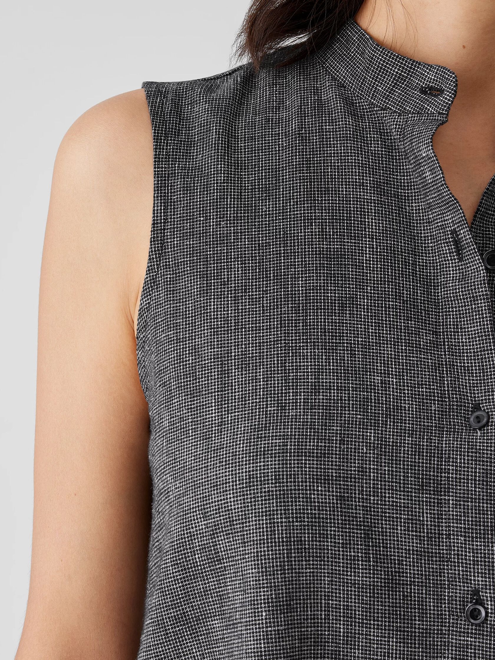 Hemp Organic Cotton Grid Mandarin Collar Shirt