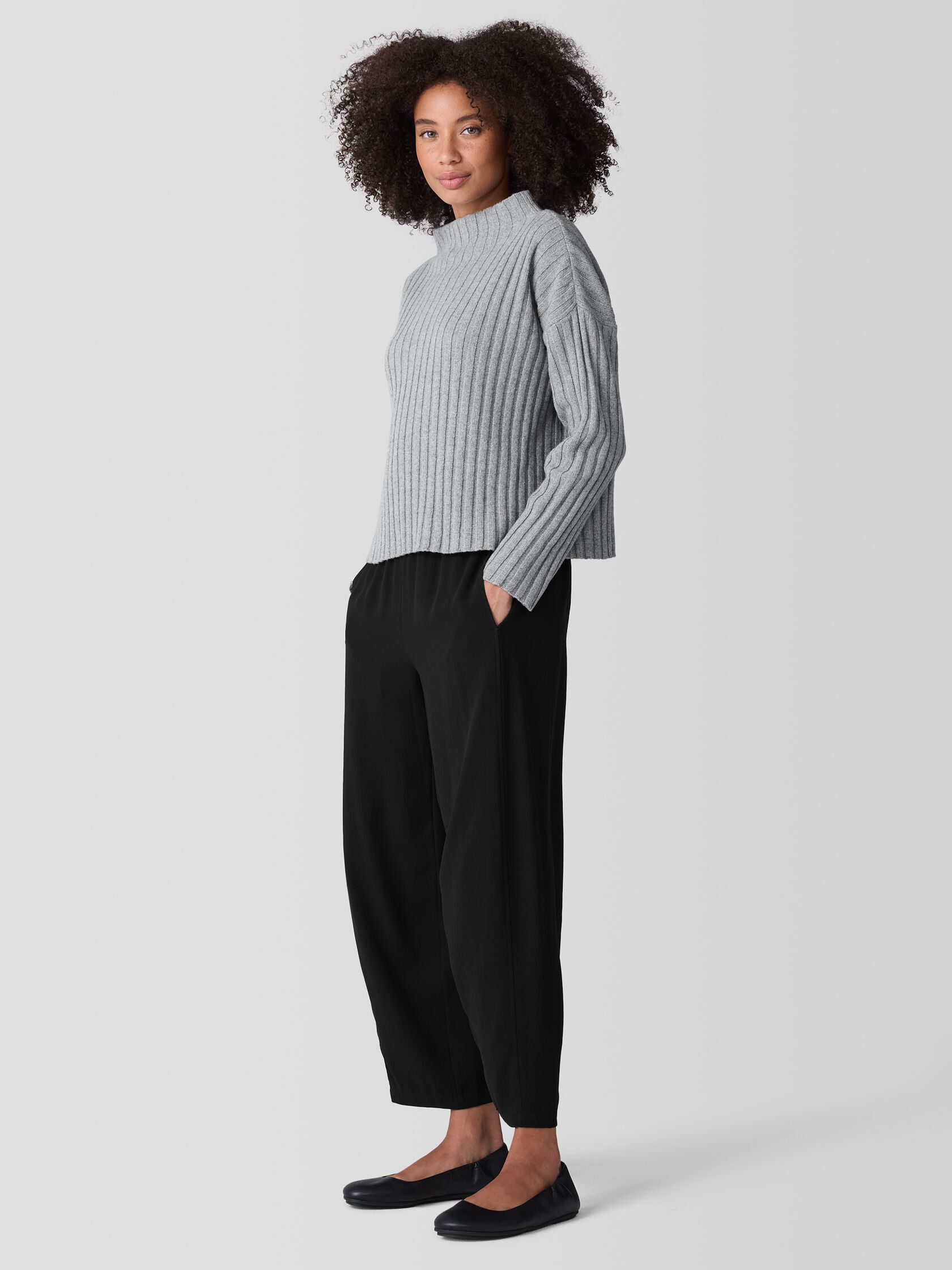 Recycled Wool Cashmere Funnel Neck Top