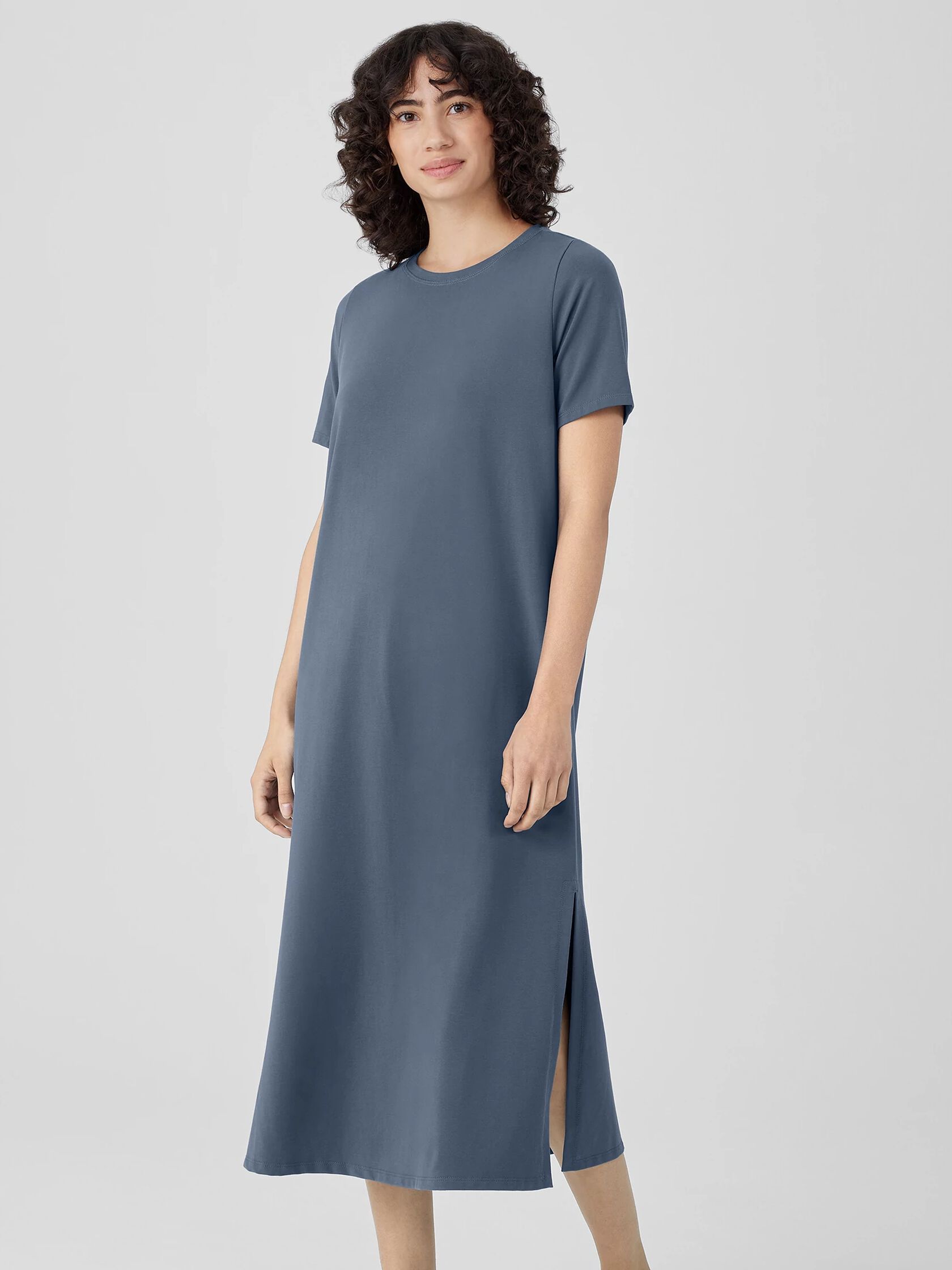 Pima Cotton Stretch Jersey Crew Neck Dress