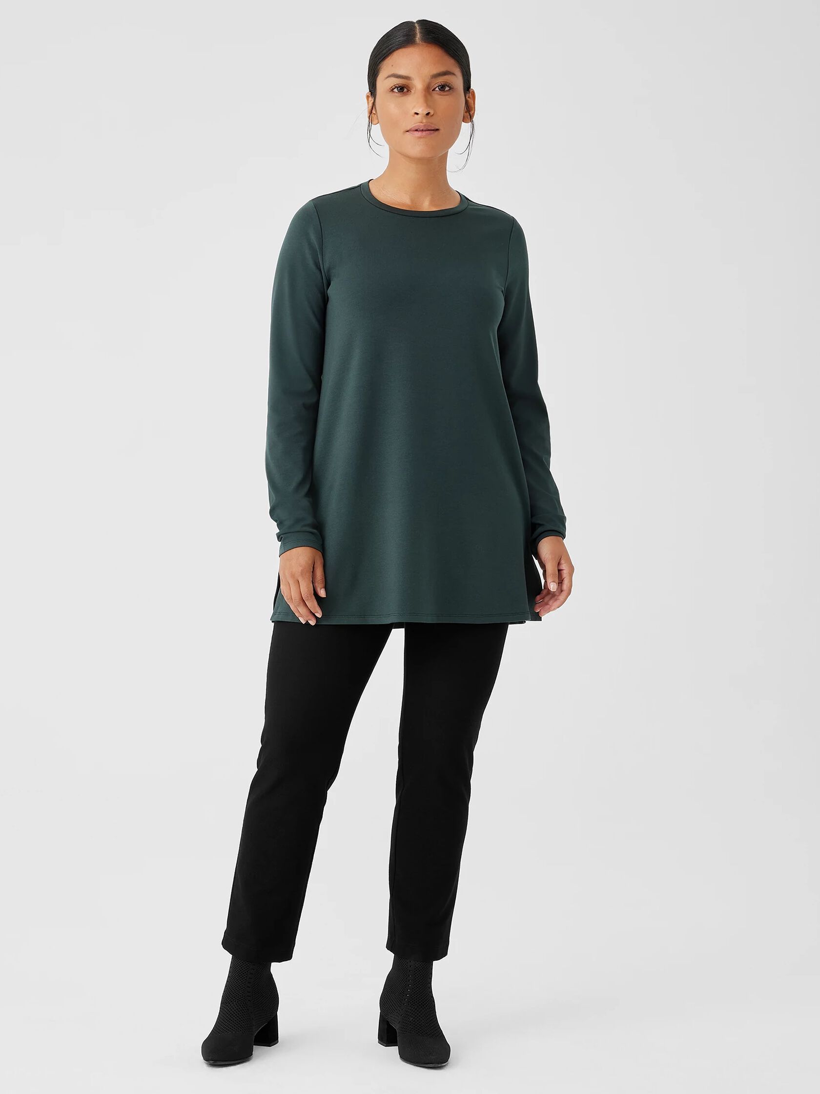 Stretch Jersey Knit Crew Neck Long Top