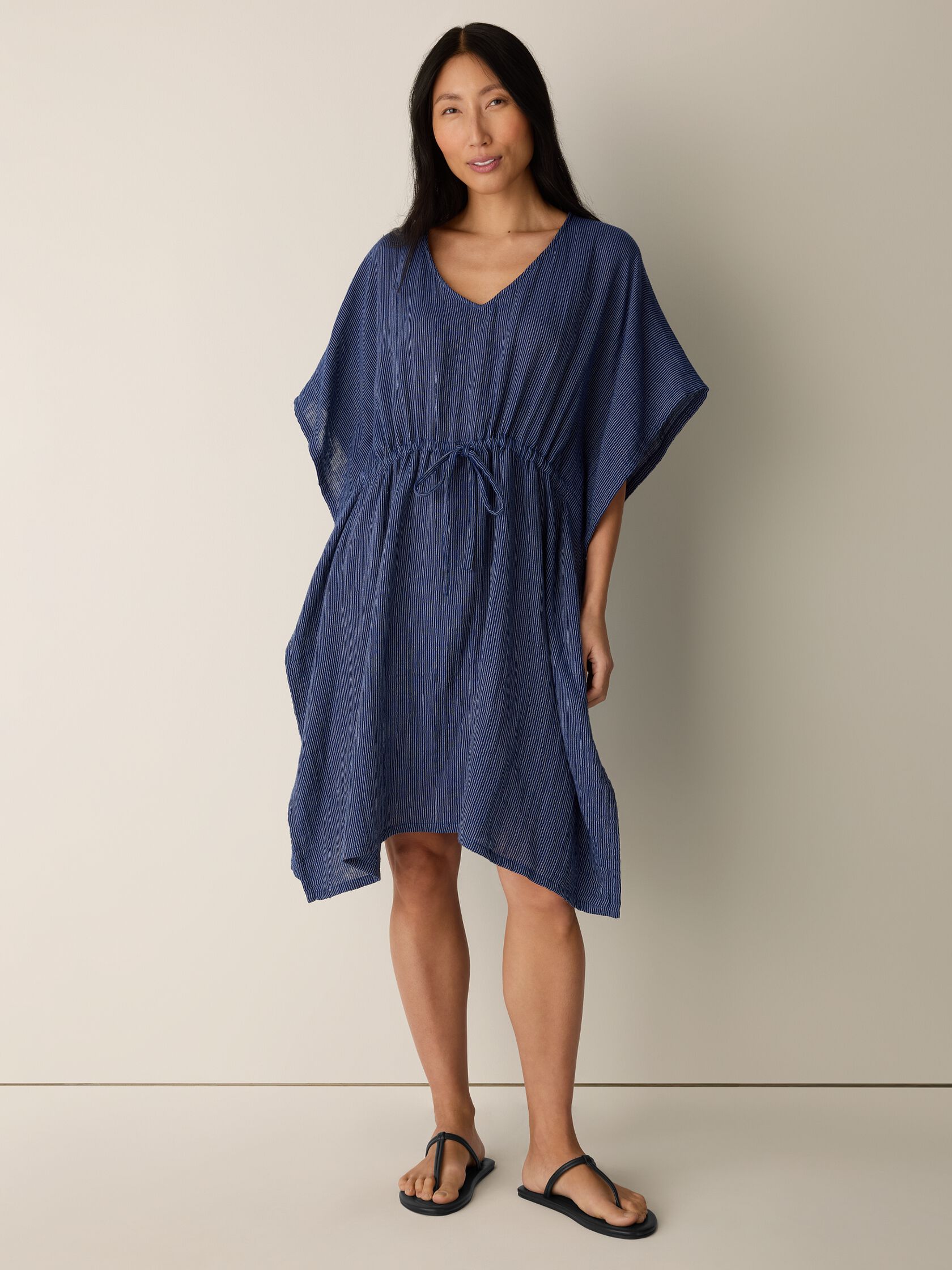 Striped Organic Cotton Gauze V-Neck Caftan