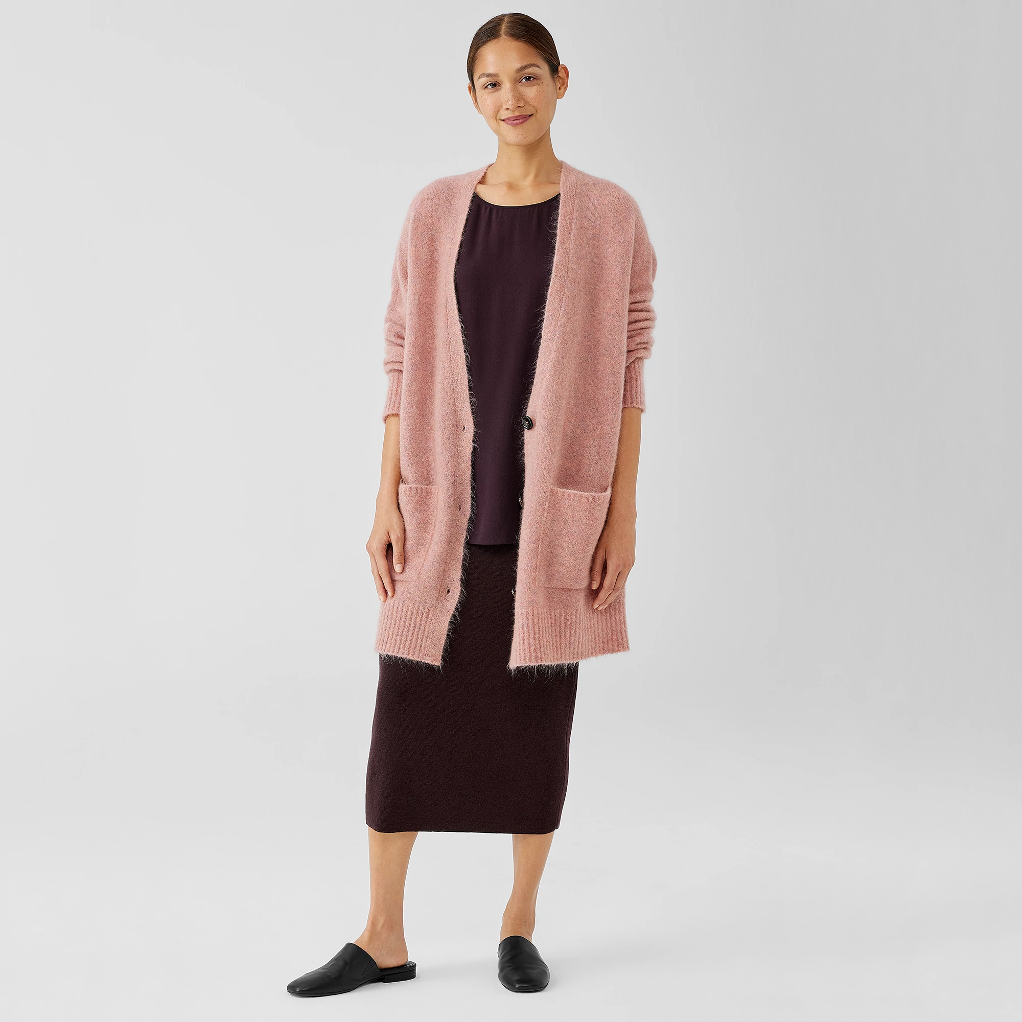 Mohair Plush Melange V-Neck Cardigan 