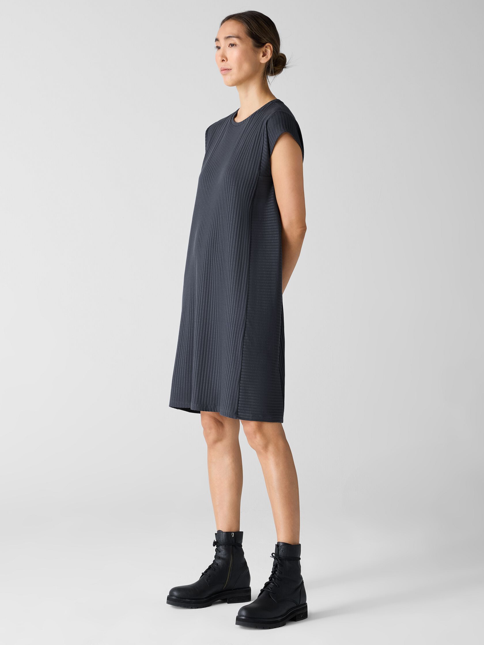 Textured Stretch Rib Round Neck Dress