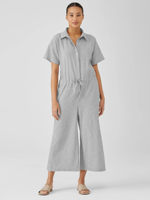 Organic Cotton Linen Ticking Stripe Jumpsuit