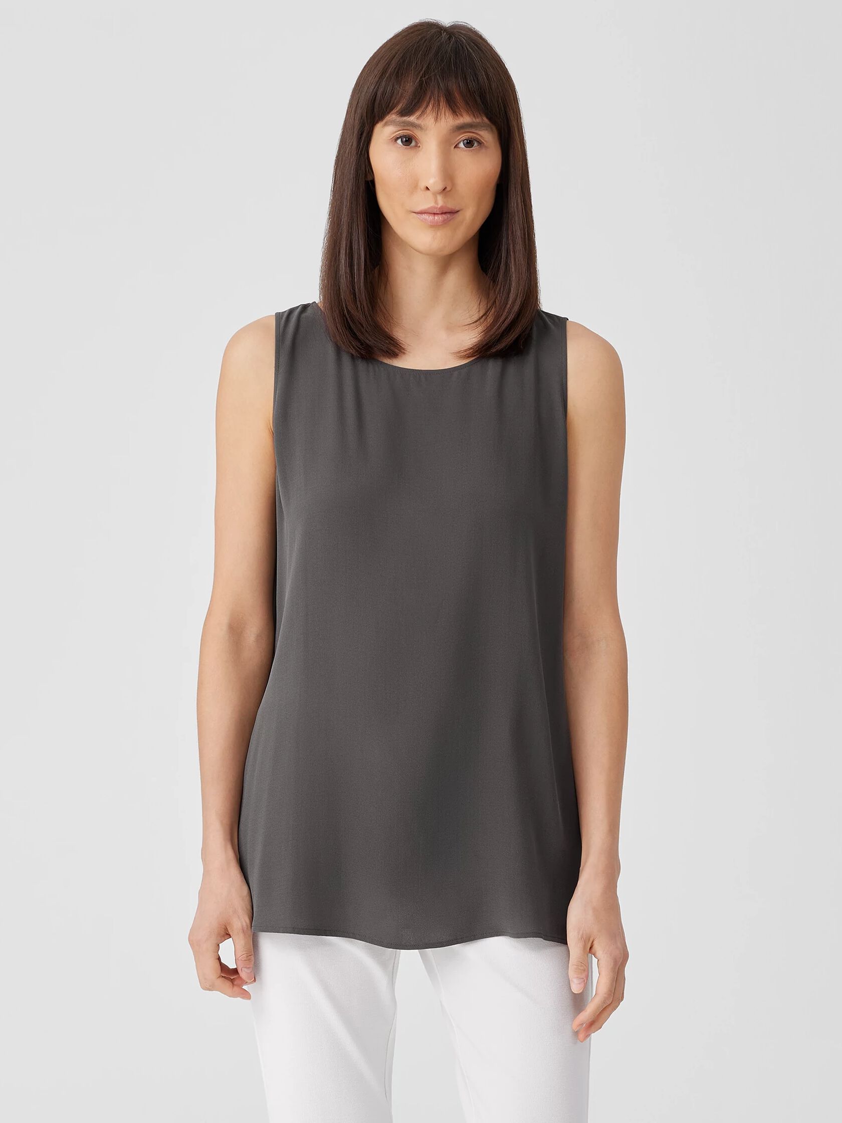 Silk Georgette Crepe Ballet Neck Long Tank