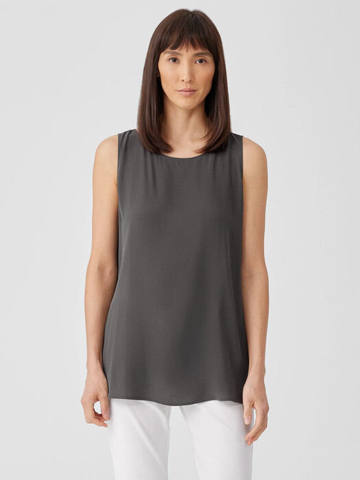 Silk Georgette Crepe Ballet Neck Long Tank