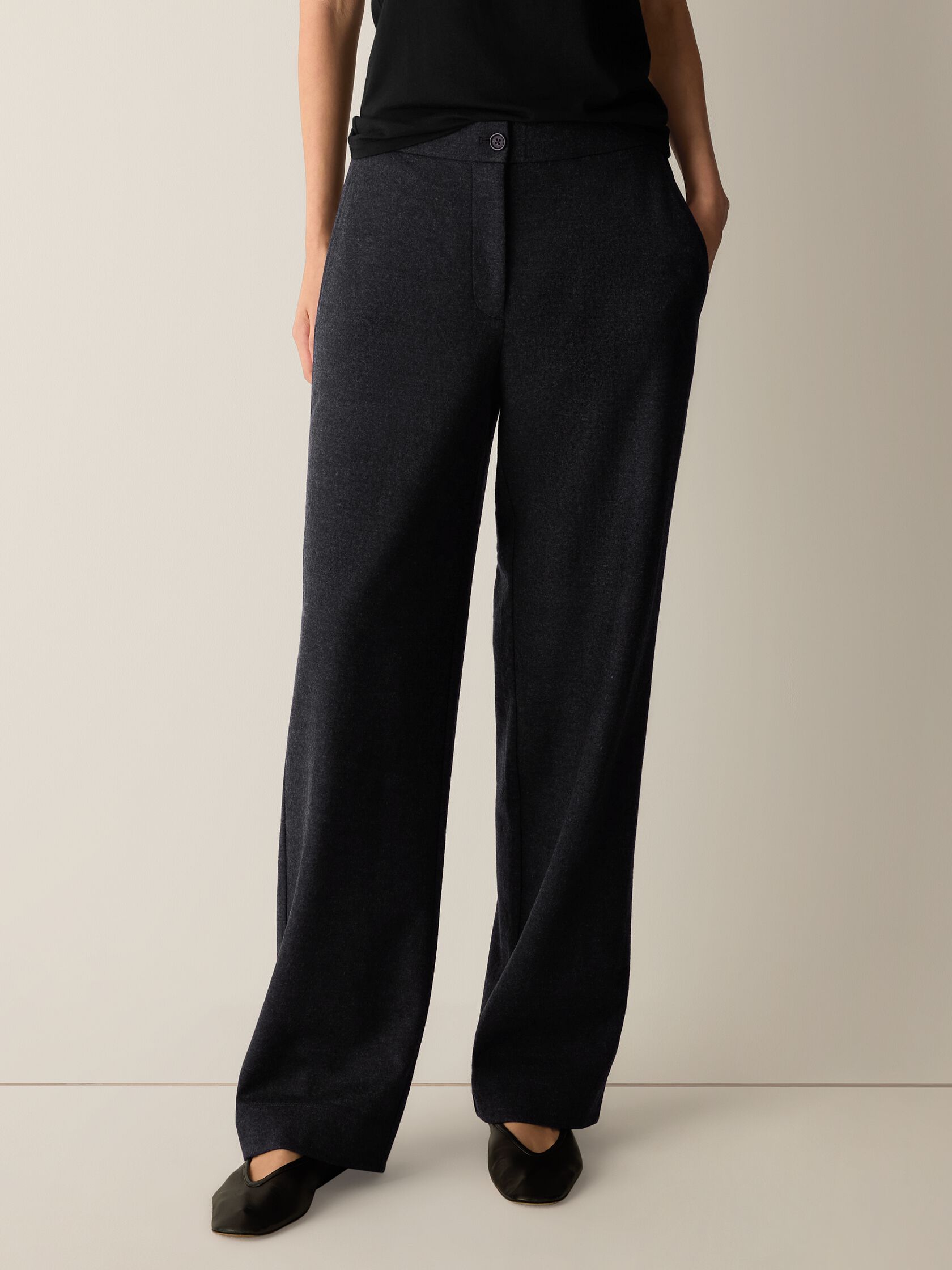 M&eacute;lange Felted Wool Jersey Full-Length Straight Trouser in&nbsp;Regenerative Wool