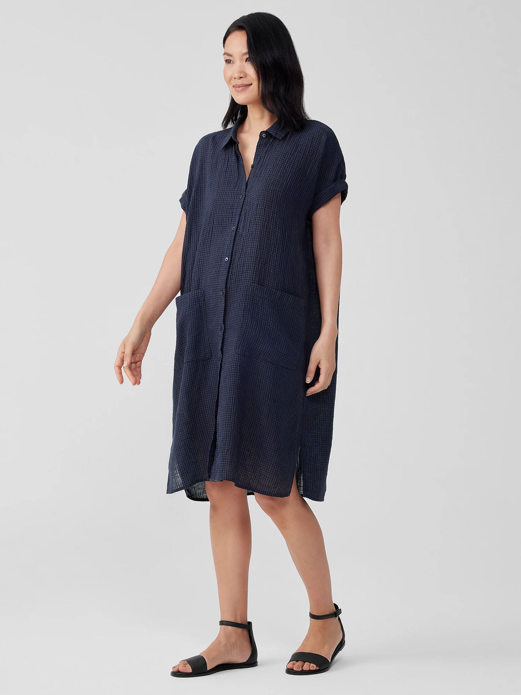 Puckered Organic Linen Classic Collar Dress