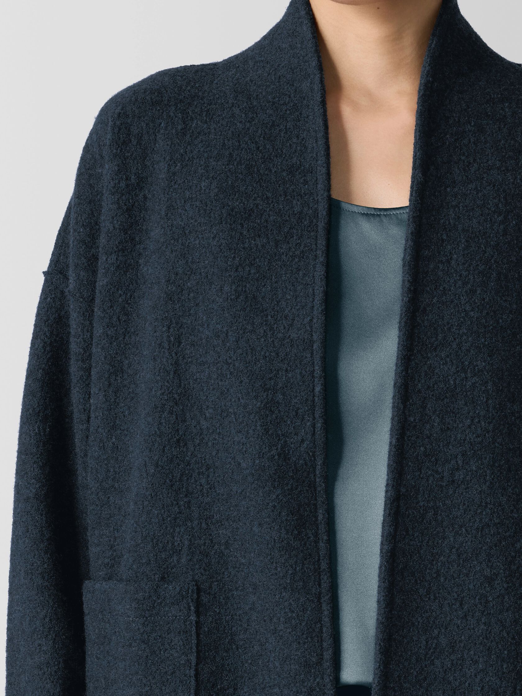Lightweight Boiled Wool High Collar Jacket in Regenerative Wool