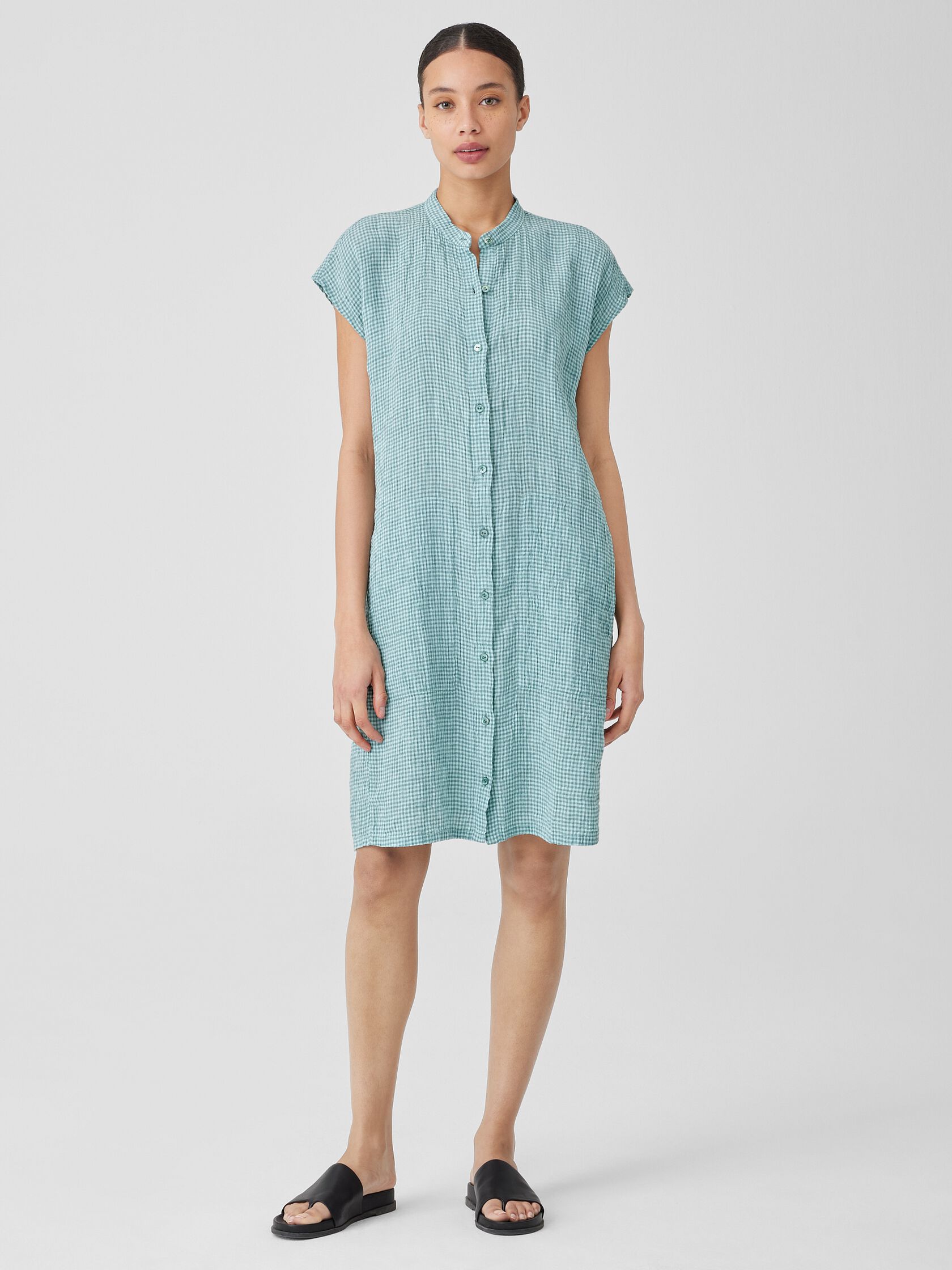 Puckered Organic Linen Shirtdress