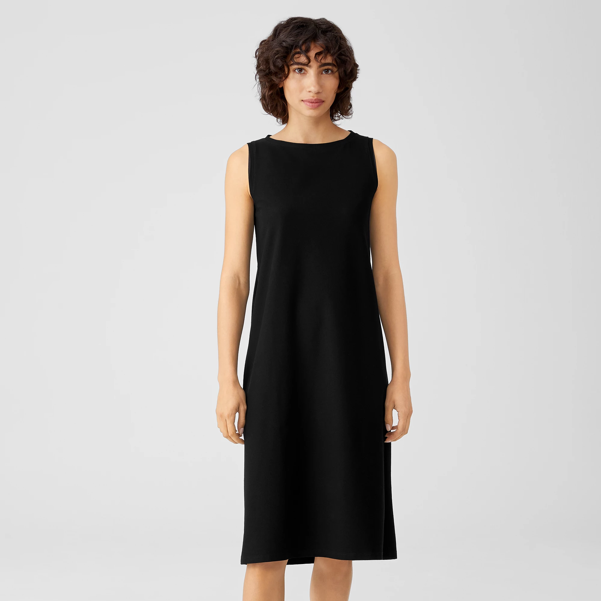 Washable Stretch Crepe Bateau Neck 