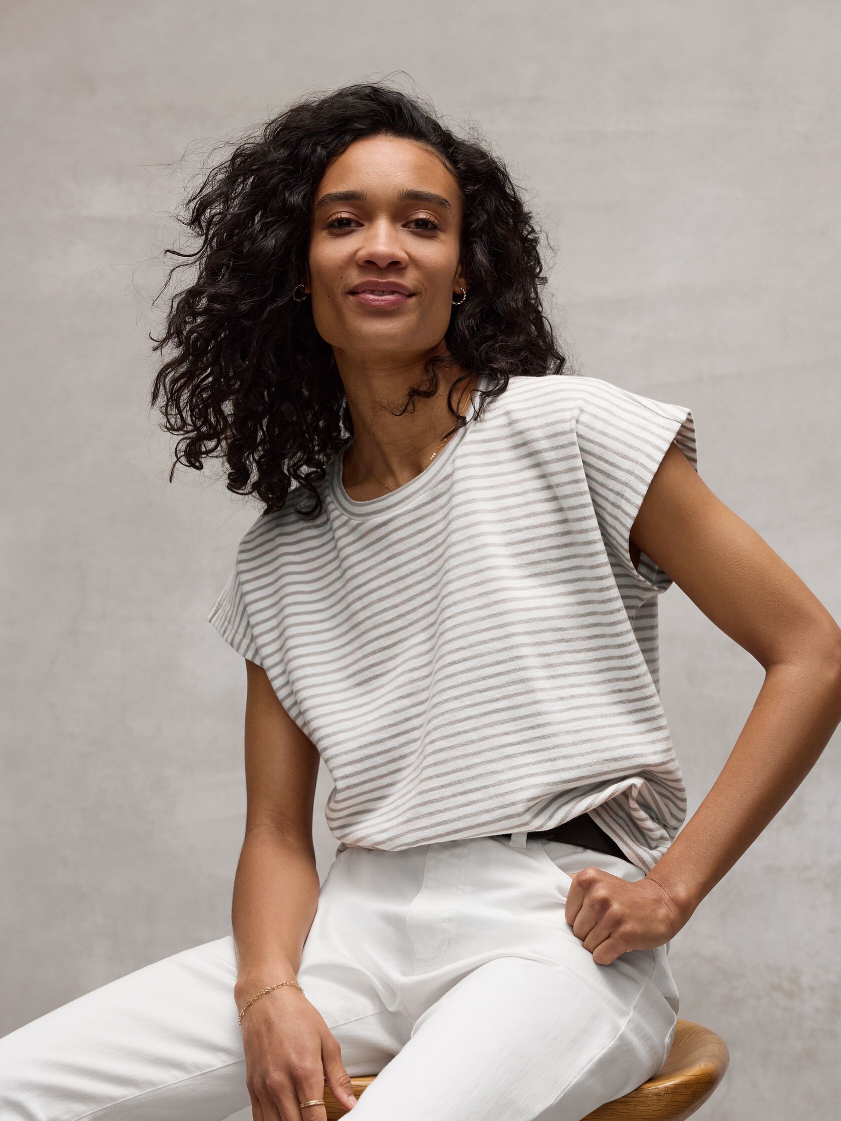 Striped Organic Cotton Slub Crew Neck Tee