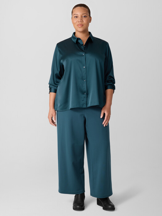 Stretch Silk Charmeuse Classic Collar Shirt