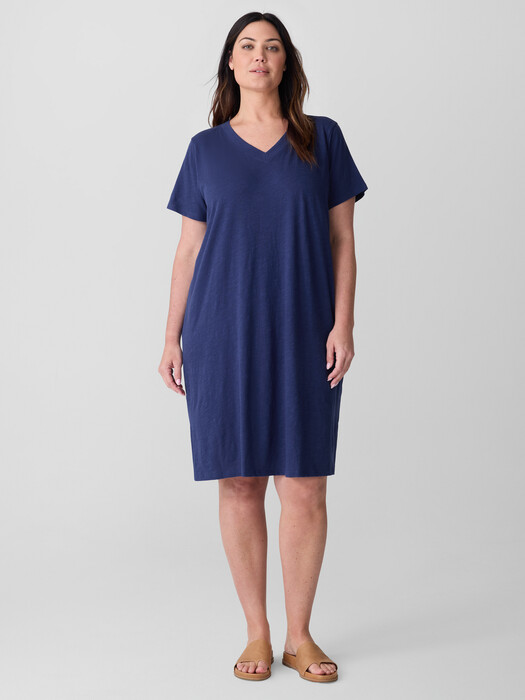 Organic Cotton Slubby Jersey V-Neck Dress