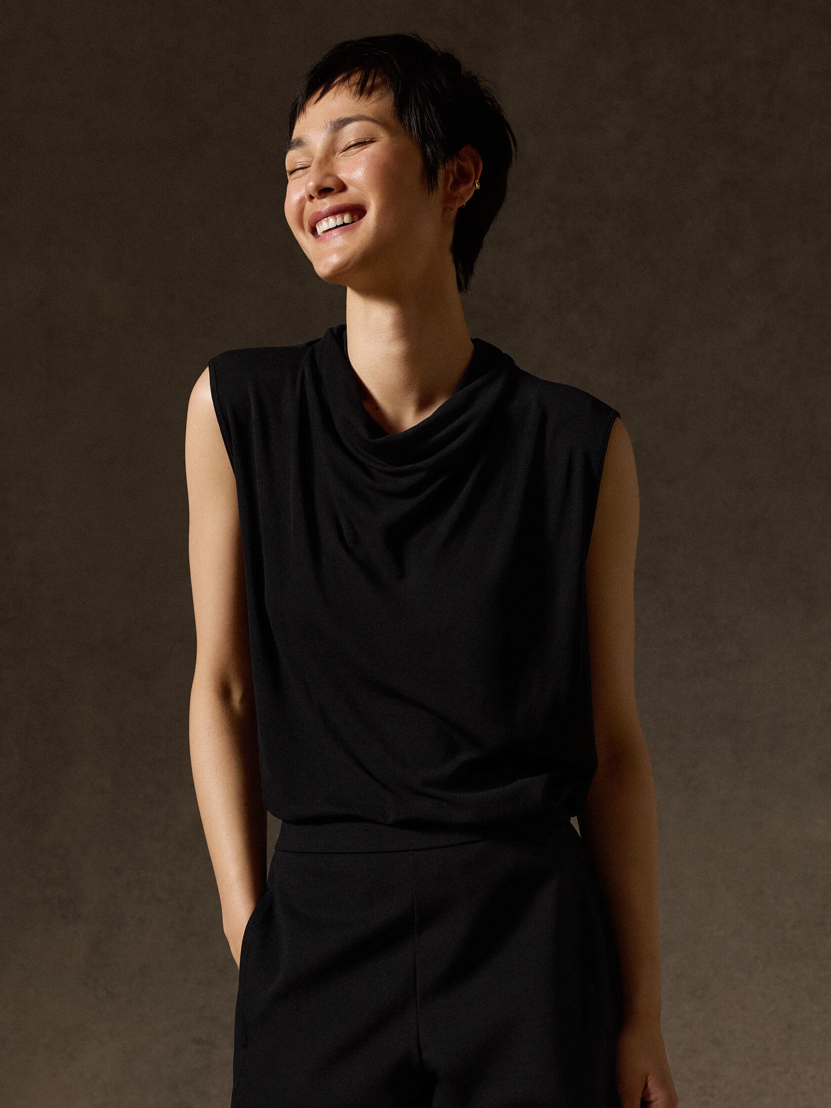 Stretch Silk Jersey Cowl Neck Tank
