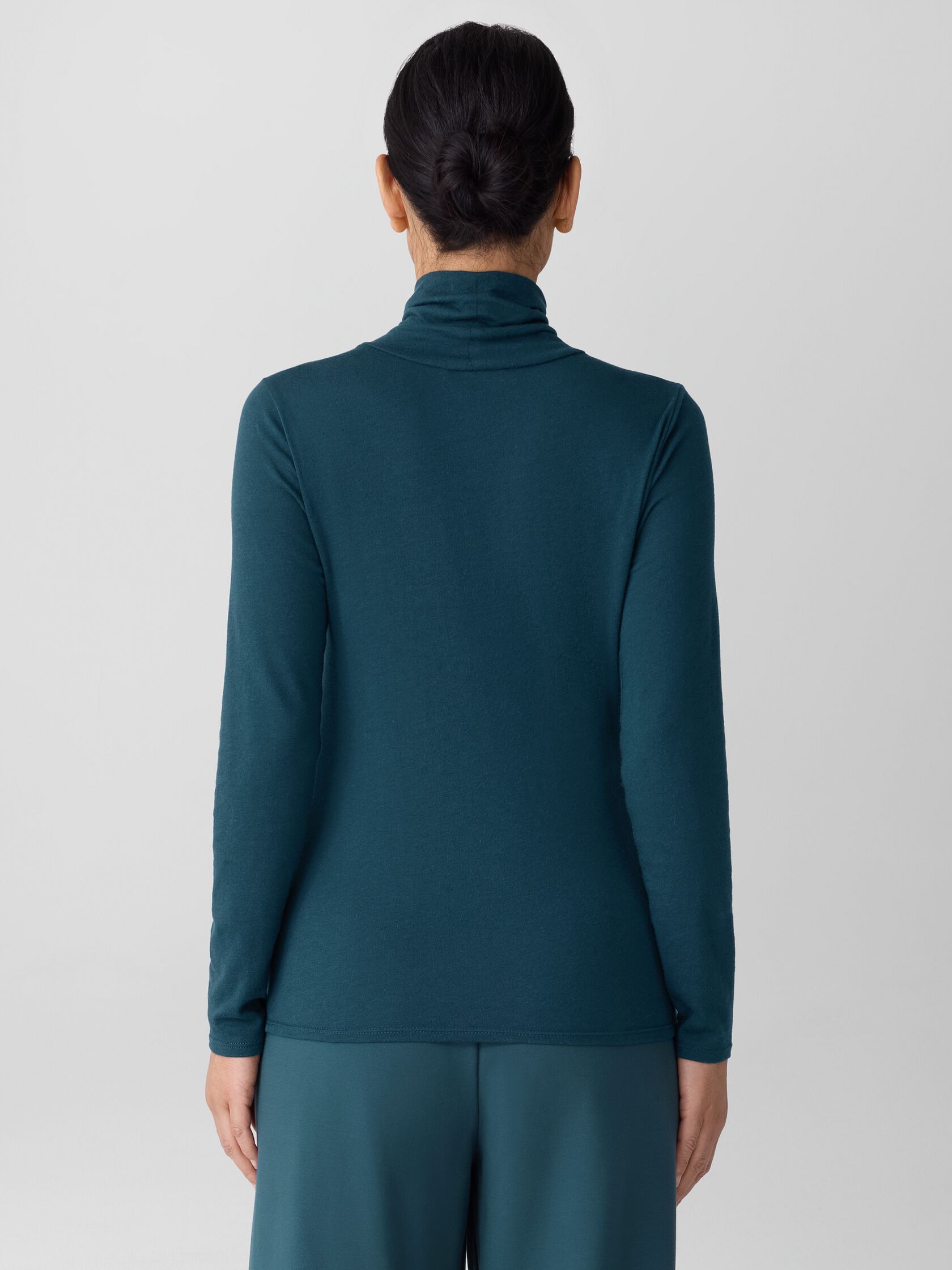 Sheer Cotton Blend Knit Turtleneck Top