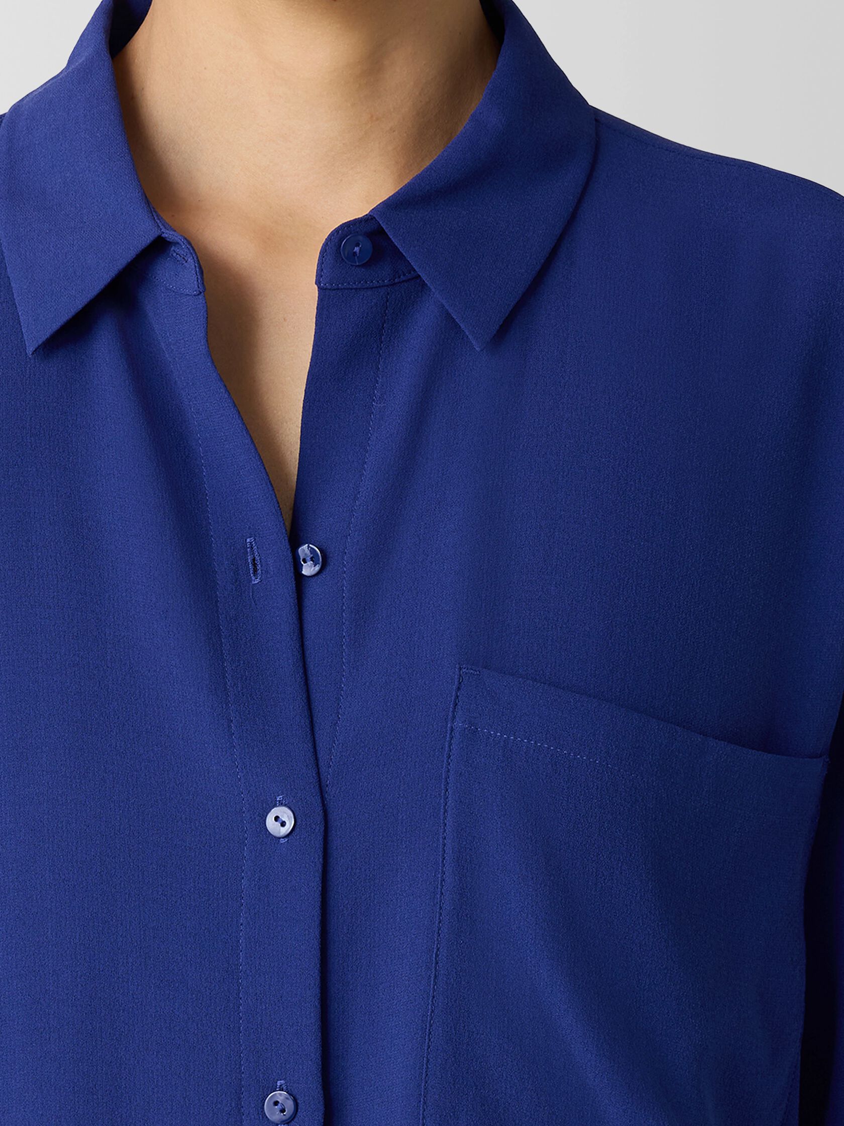 Silk Georgette Crepe Classic Collar Long Shirt