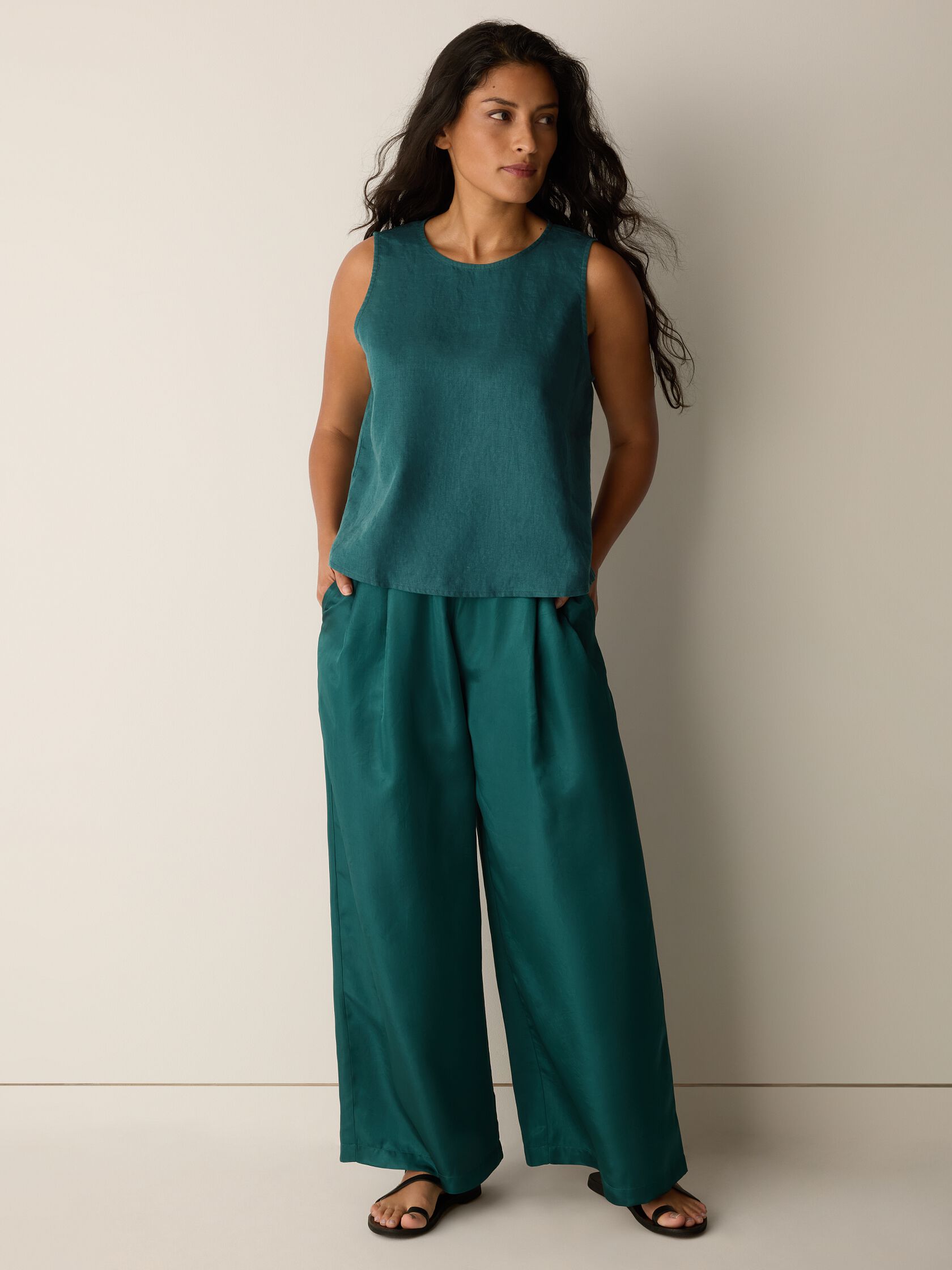 Lightweight Satin Shimmer Full-Length Wide Pant