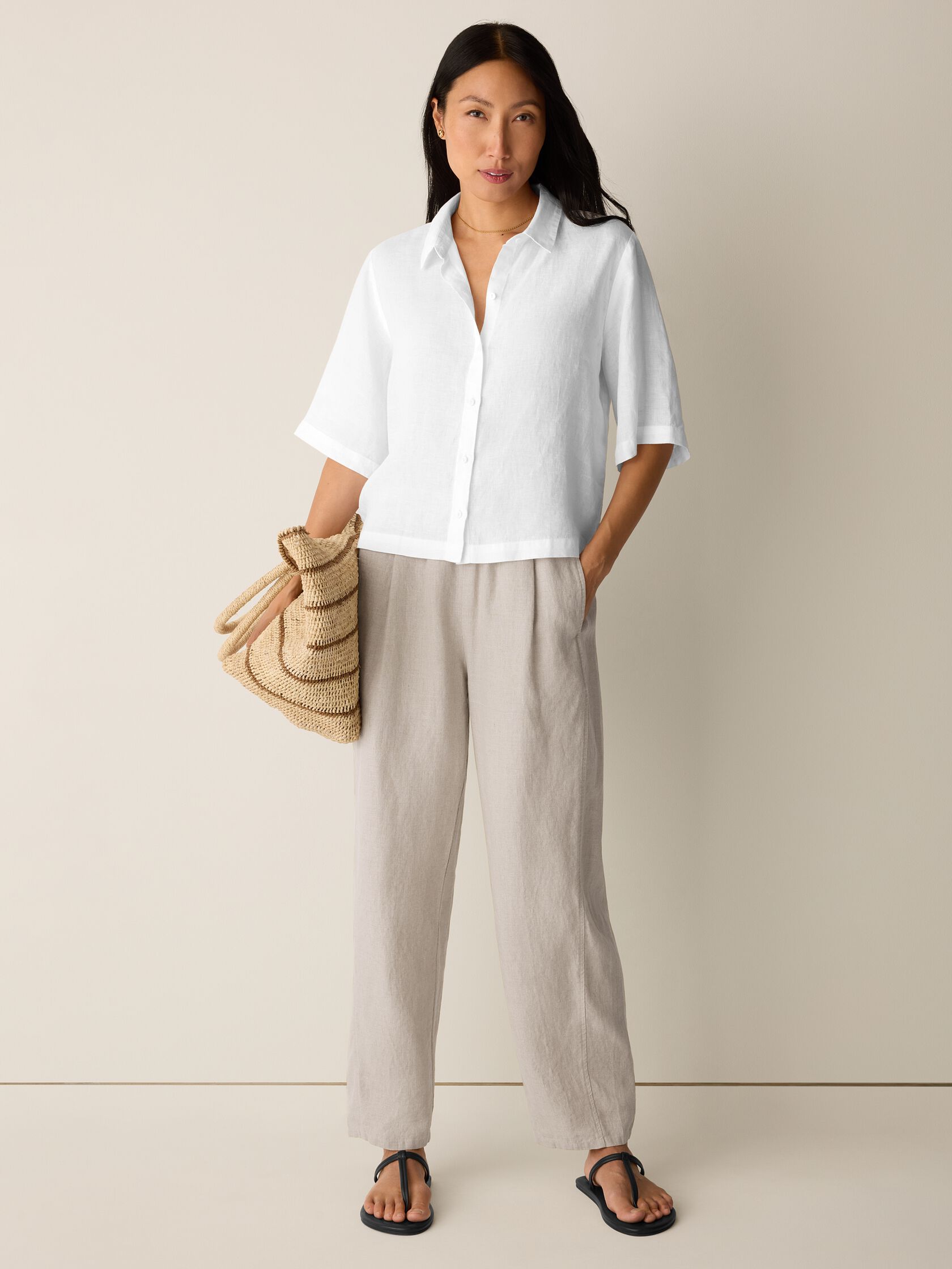 Organic Handkerchief Linen Elbow-Sleeve Shirt