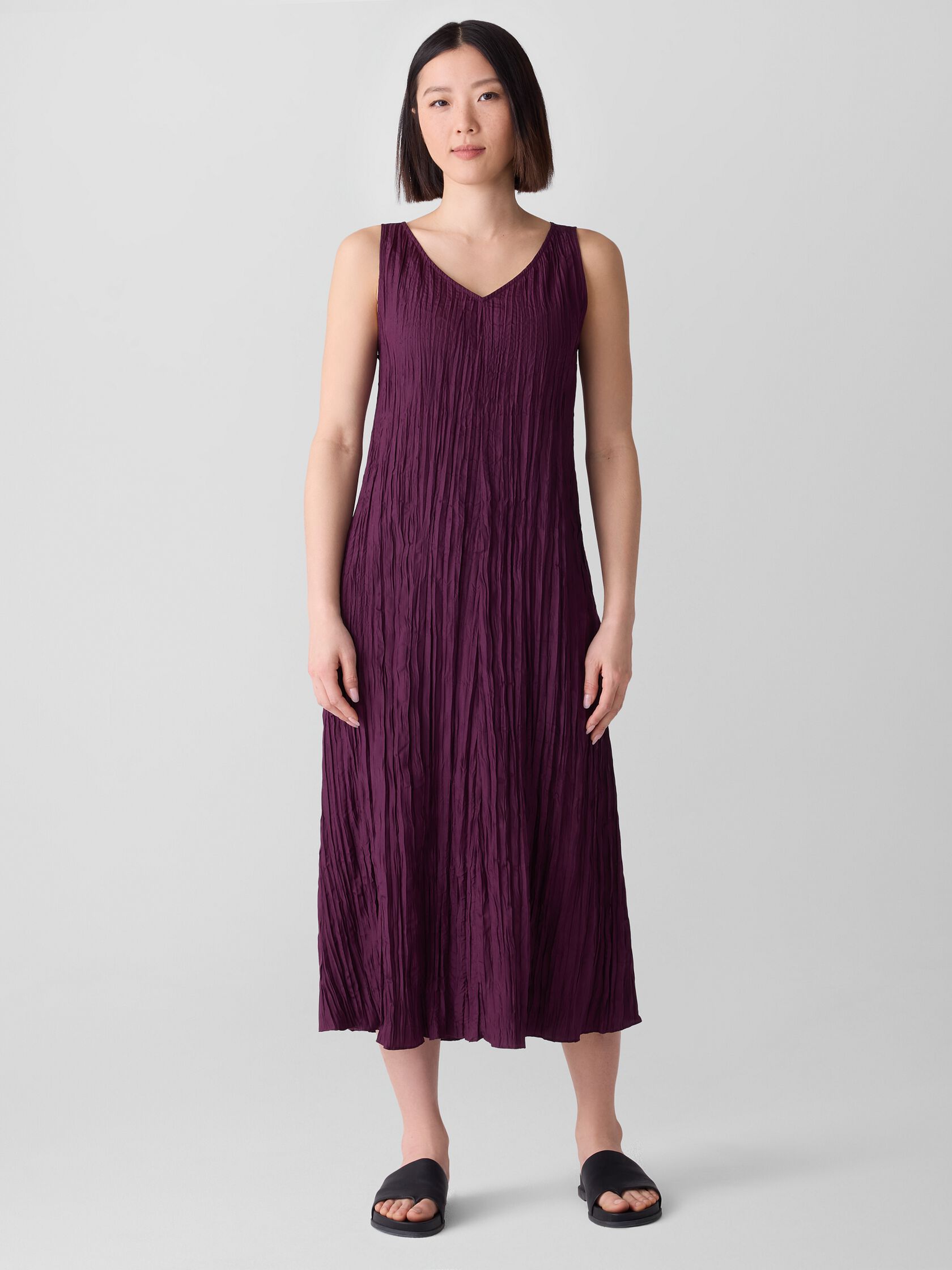 Crushed Silk V-Neck Dress