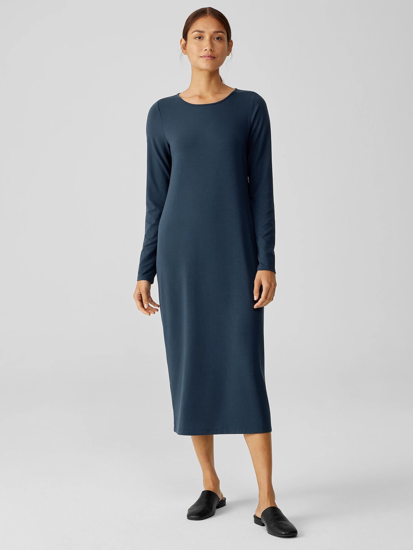 Stretch Jersey Knit Jewel Neck Dress EILEEN FISHER