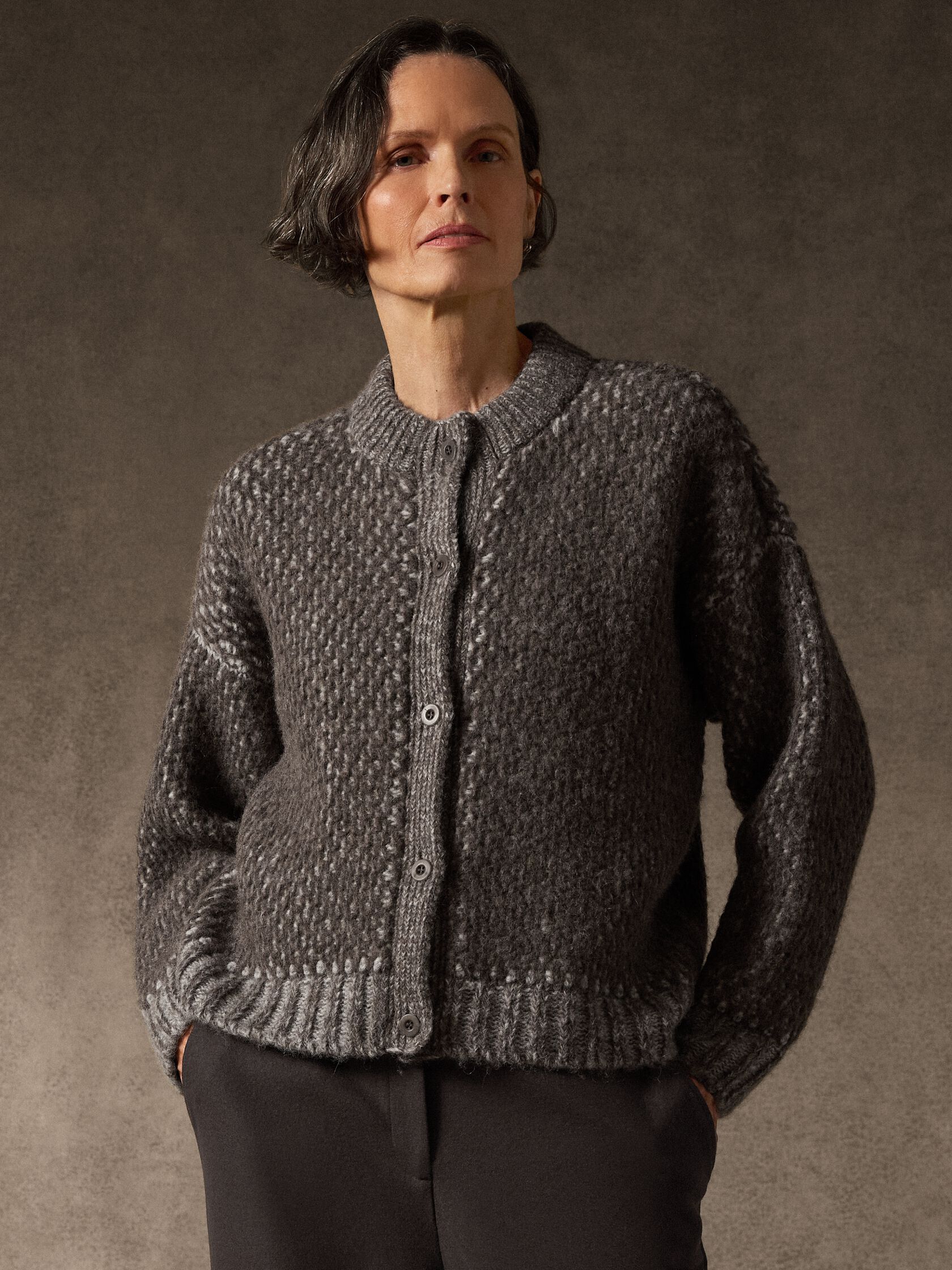 Brushed Alpaca Wool Blend High Collar Cardigan