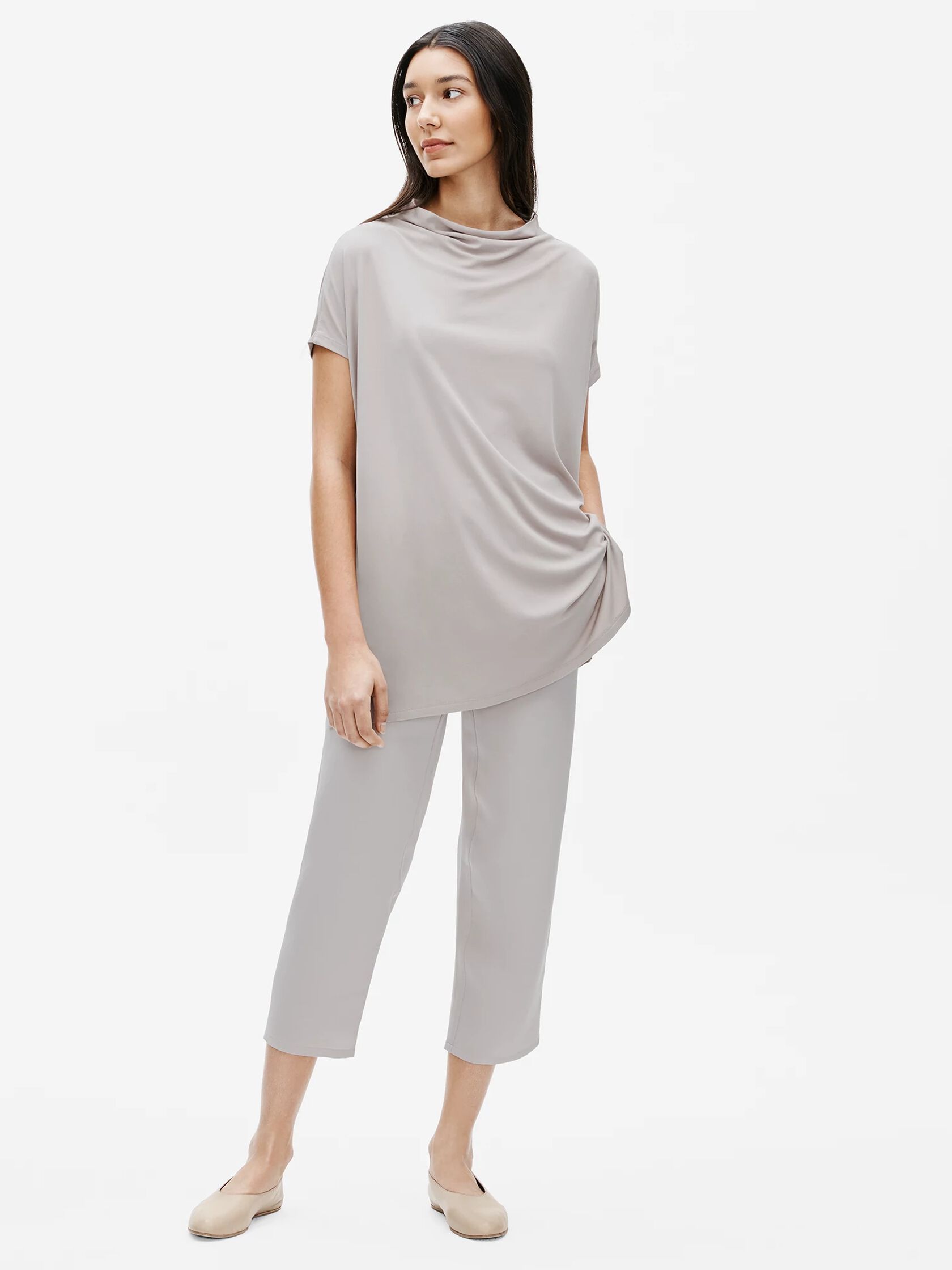 Stretch Silk Jersey Funnel Neck Tunic