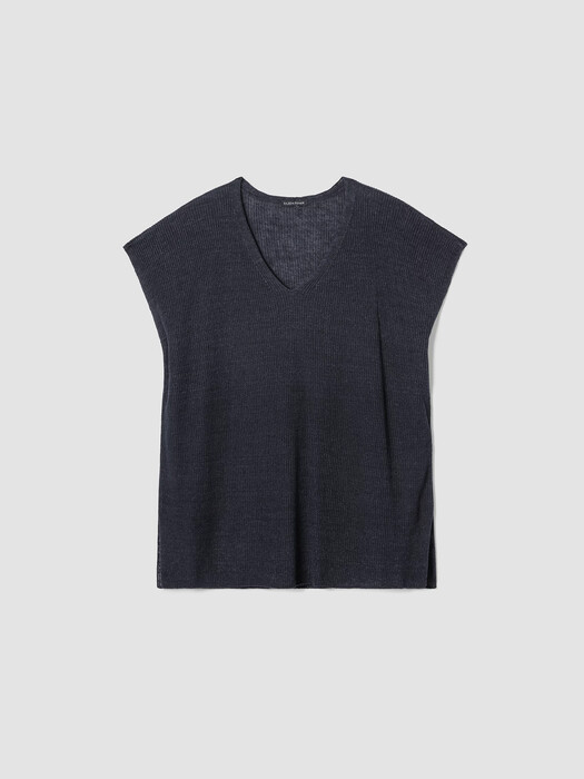 Organic Linen Délavé Rib V-Neck Top